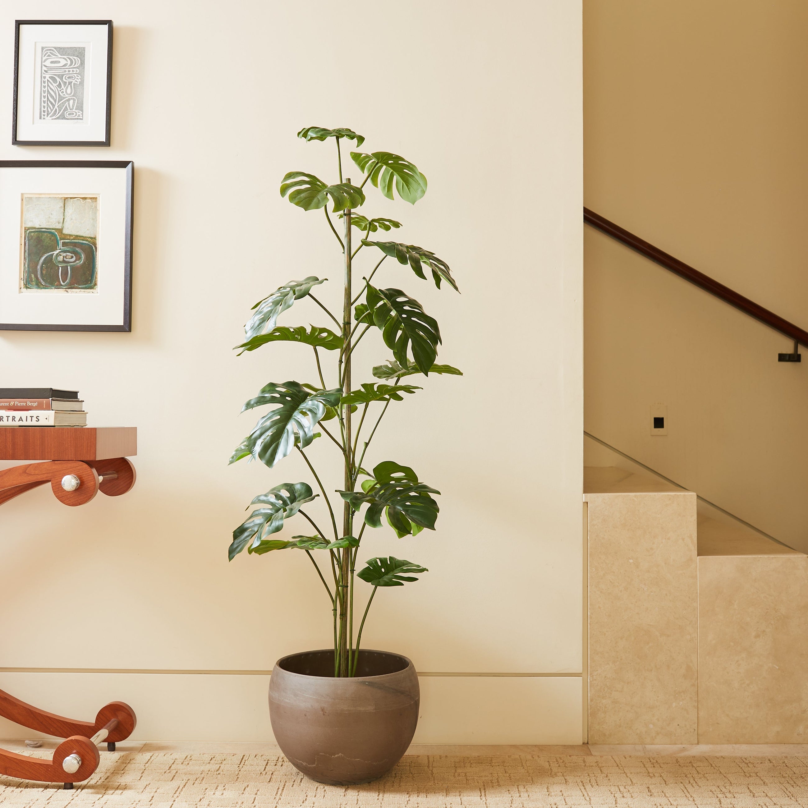 Tall Artificial Monstera plant in grower pot for indoor decor