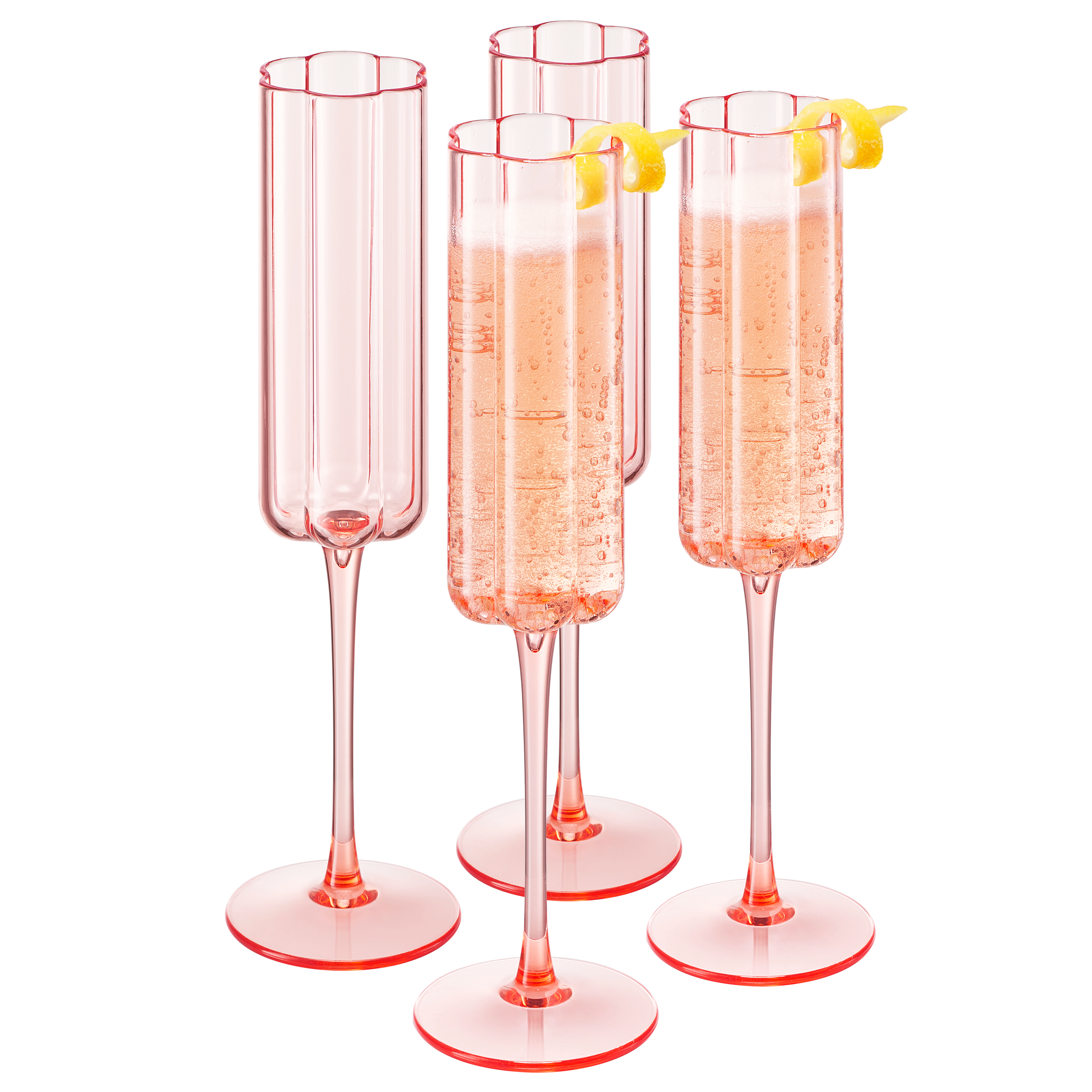 Set of four Tide champagne flutes on dining table