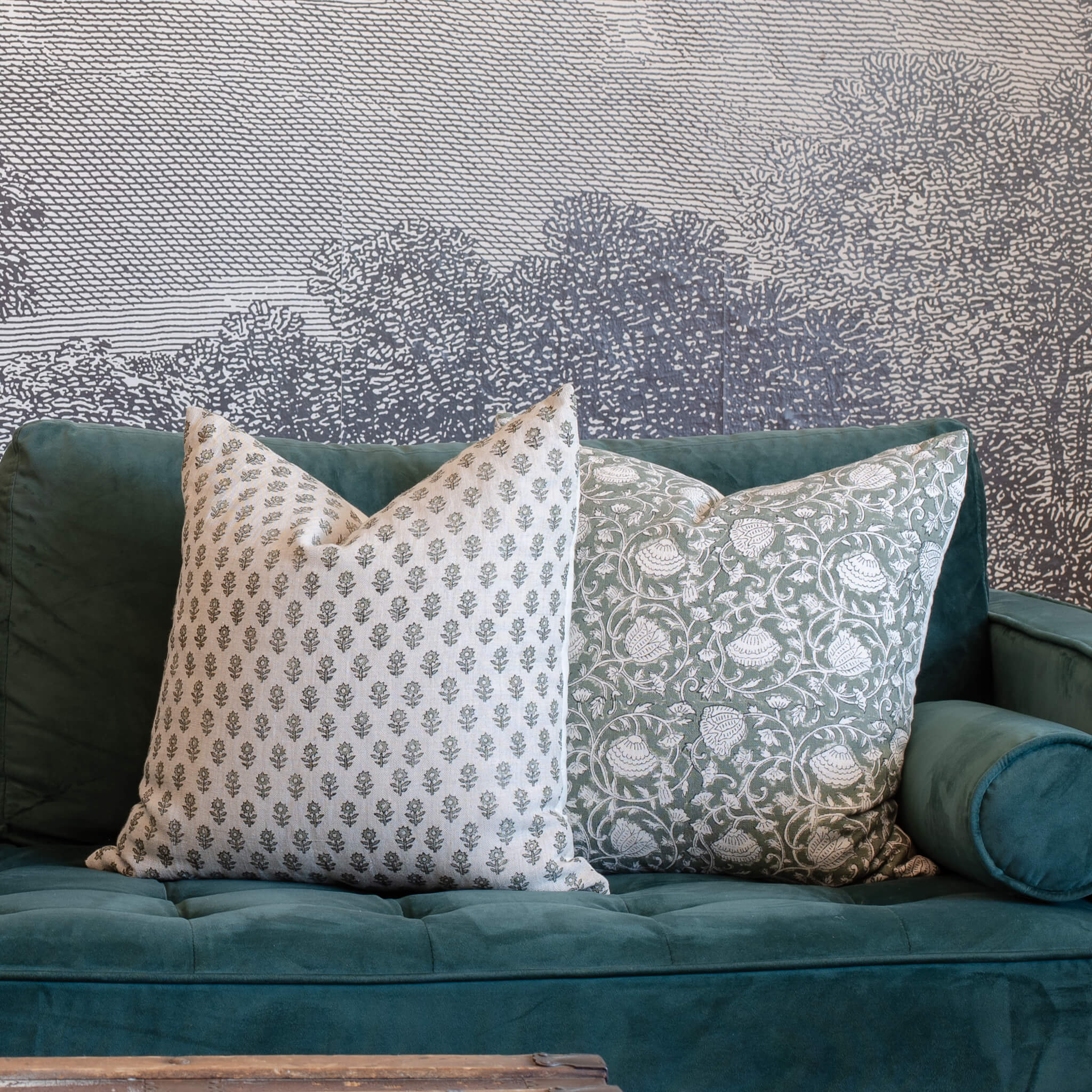 Mori Block Printed Pillow Cover | Sage Green