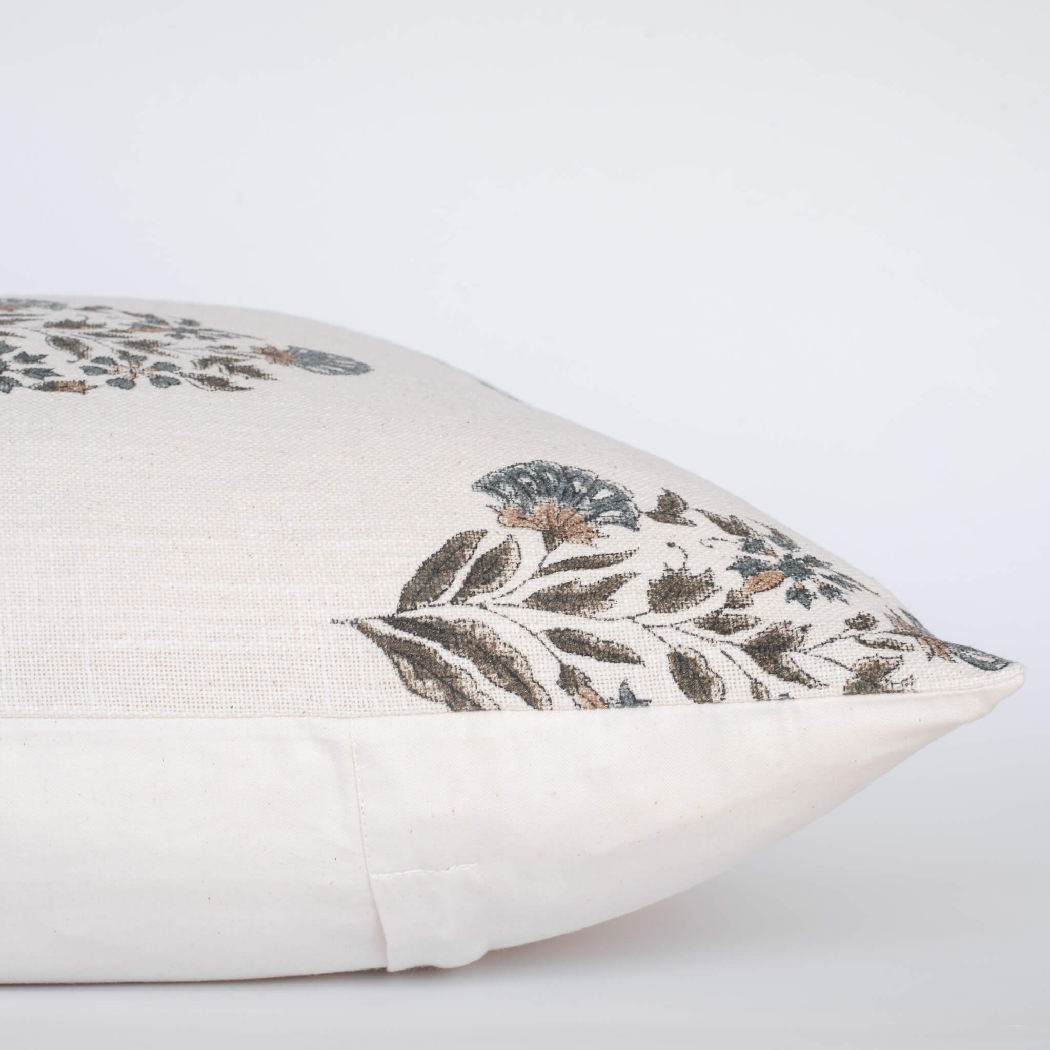 Briar Floral Block Printed Pillow Cover | Blue, Brown, Green