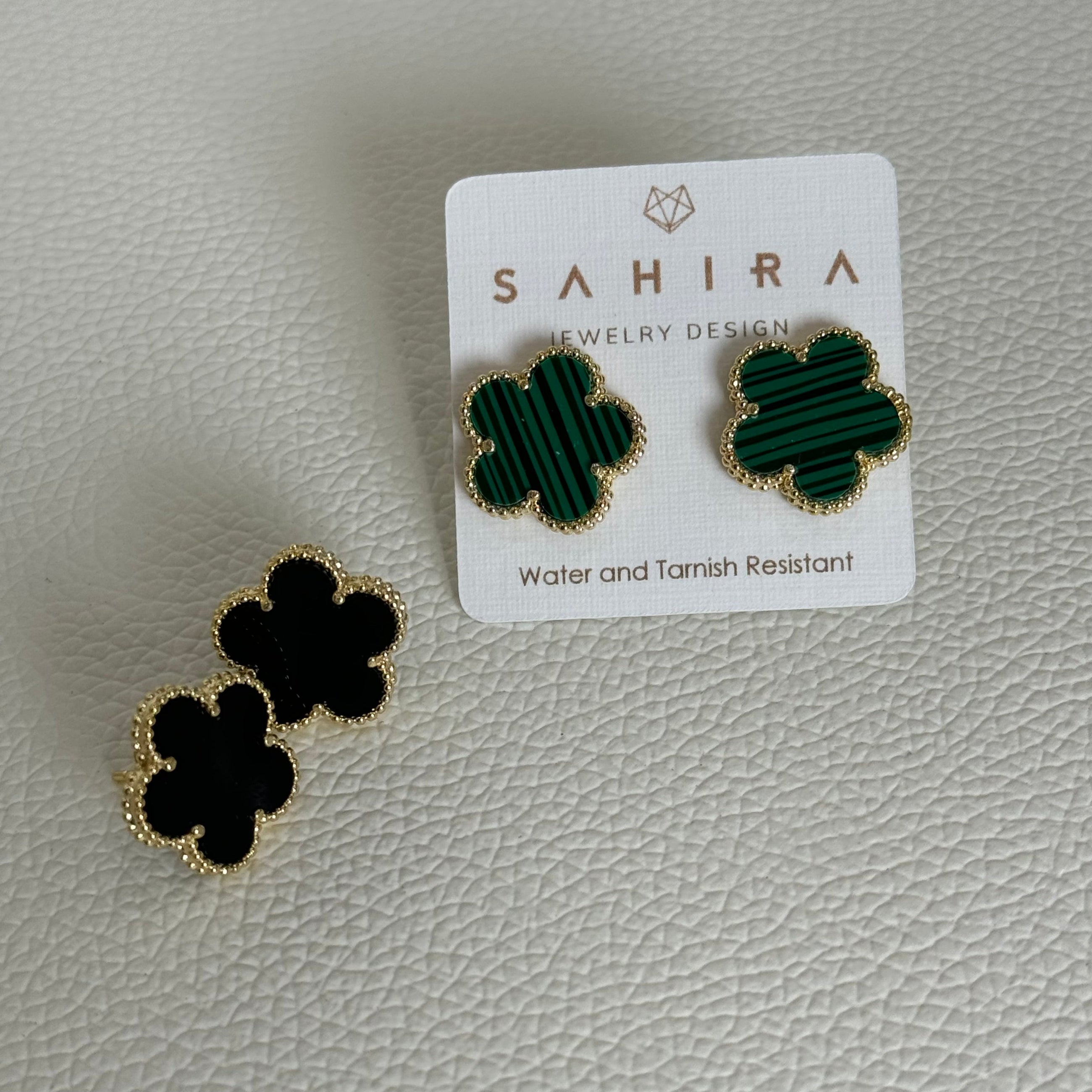 Sahira Jewelry Adeline Clover Earrings styled close-up