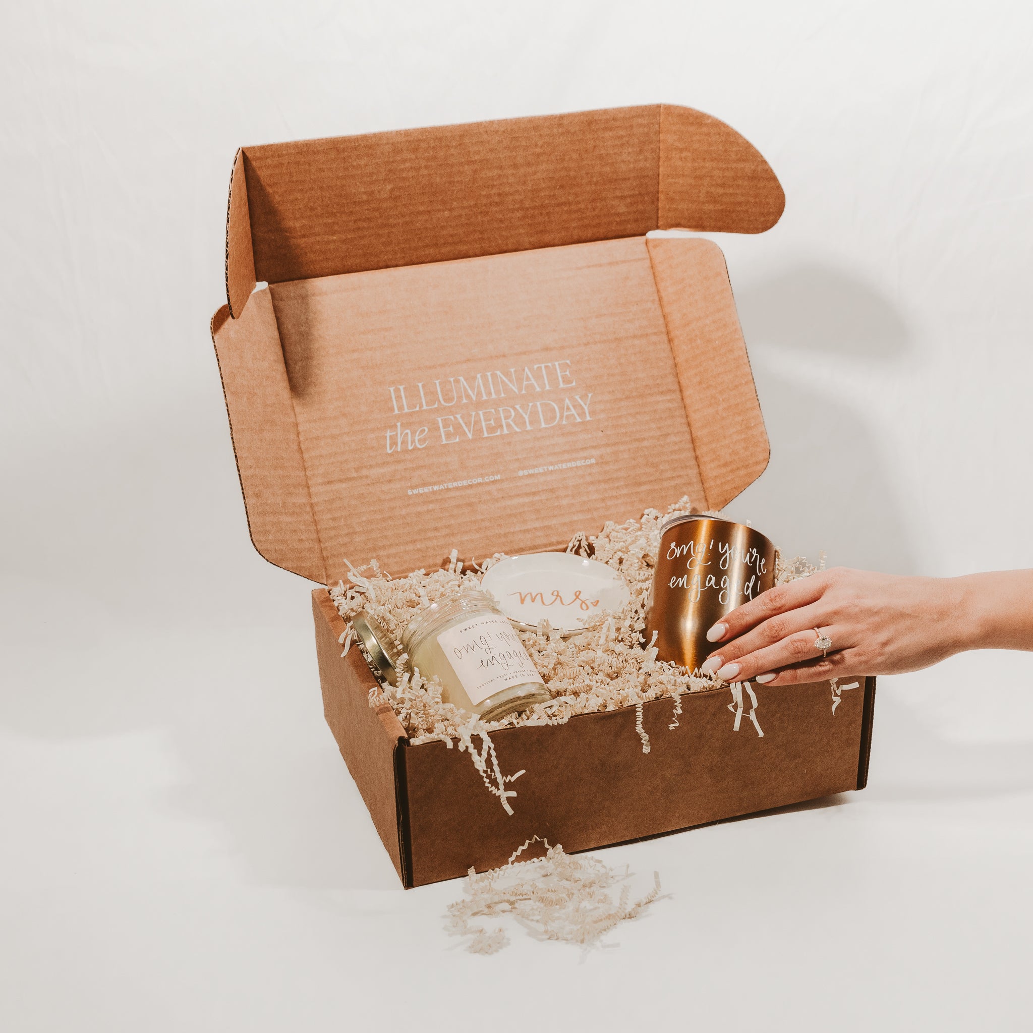 Sweet Water Decor curated engagement gift set ready for gifting