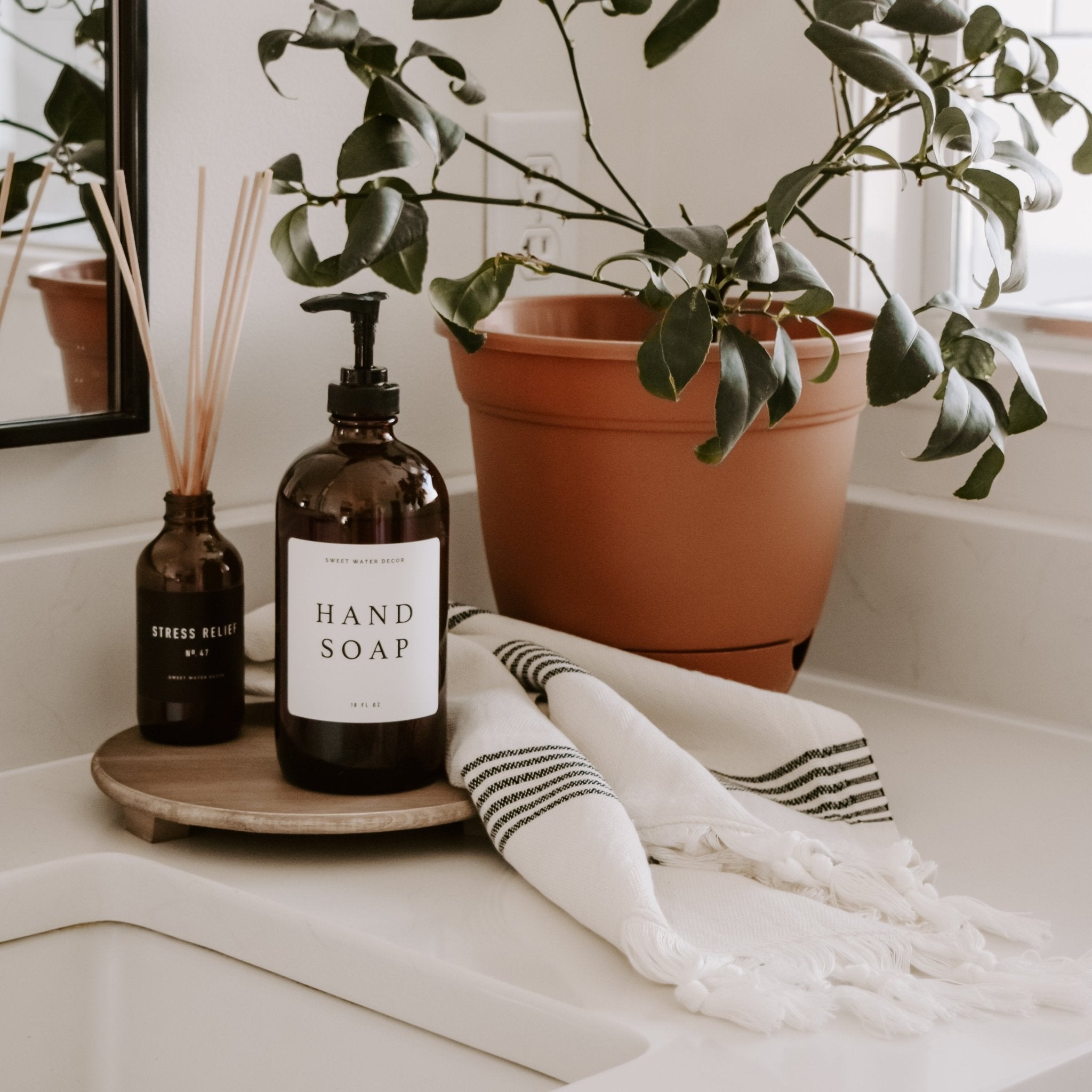 Turkish Cotton + Bamboo Hand Towel – Multi Stripe Design