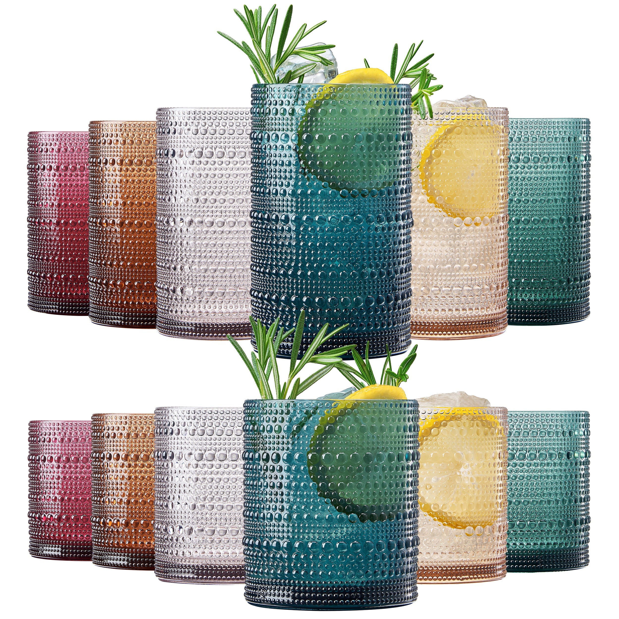 Set of 12 Eze Acrylic Hobnail Glasses with lowball and highball styles