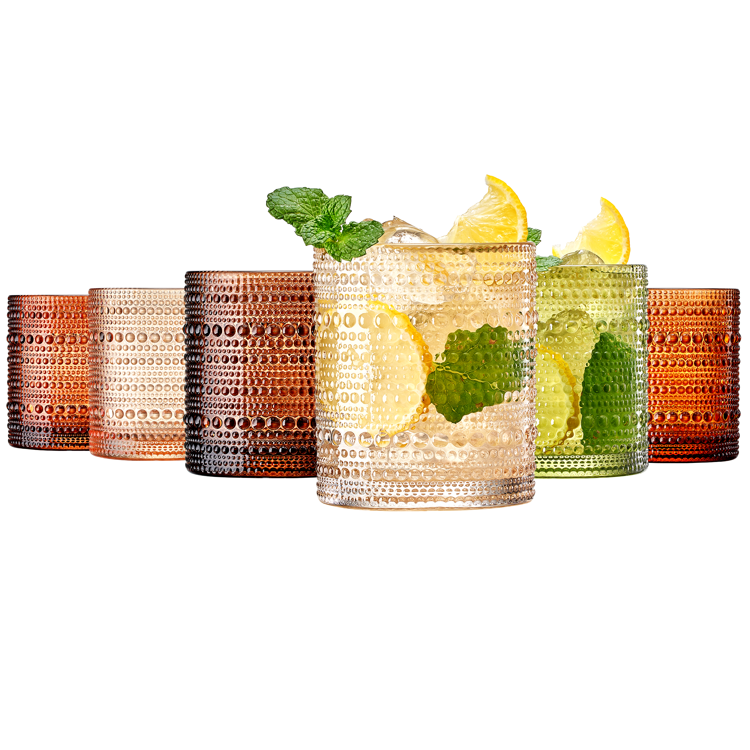 Fortuna Hobnail Lowball Glassware set of 6 on table