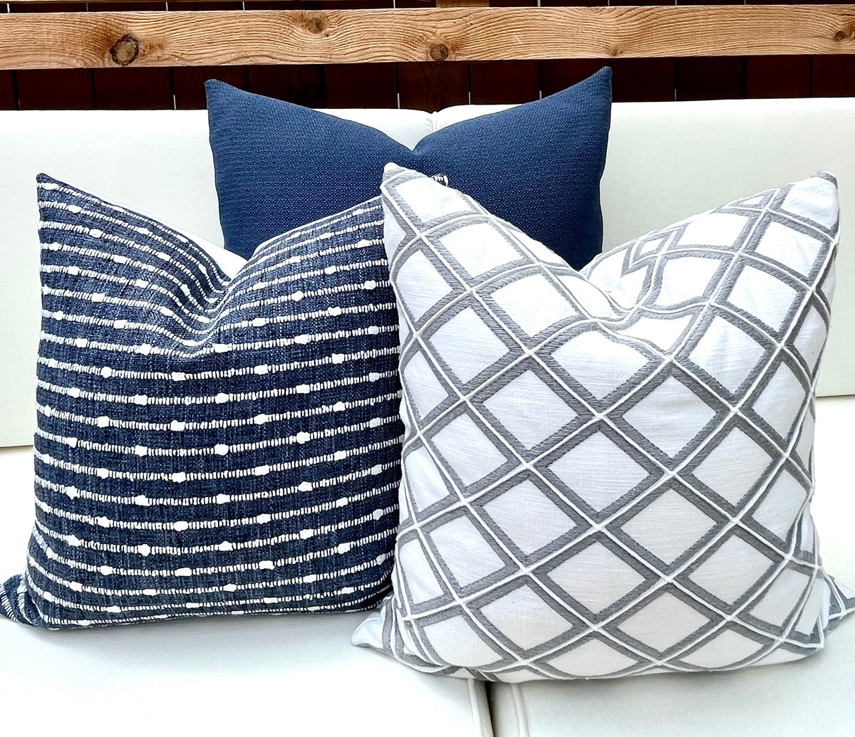 New Haven white and gray embroidered trellis pillow cover, view 8