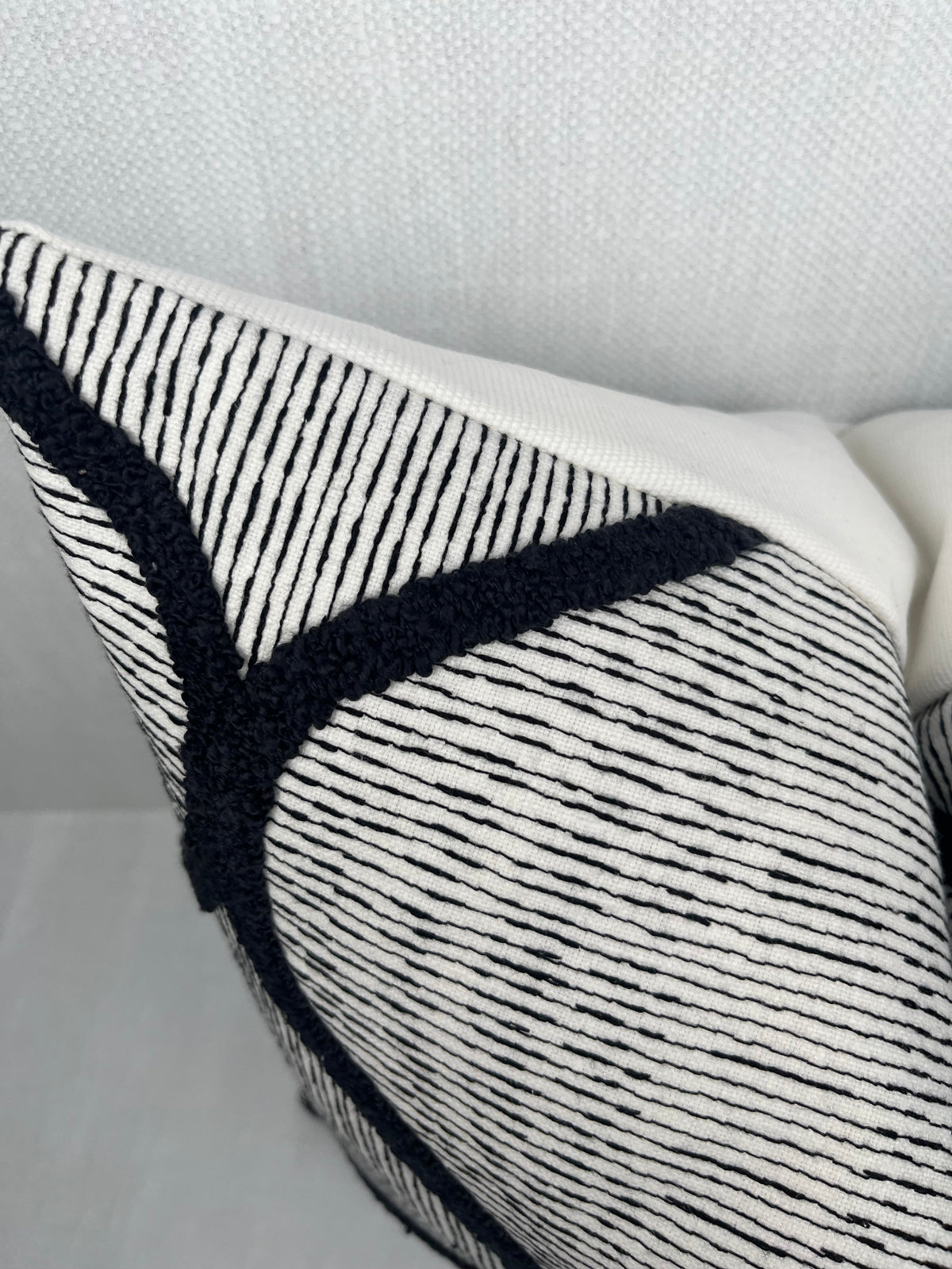 Dylan Black and White Embroidered Geometric Pillow Cover – view 2