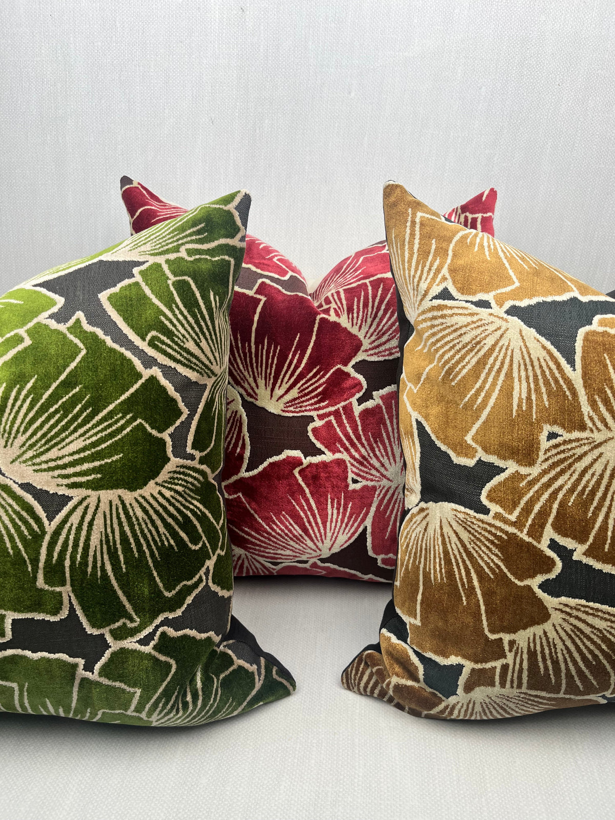 Sylvia burgundy floral velvet pillow cover, view 3