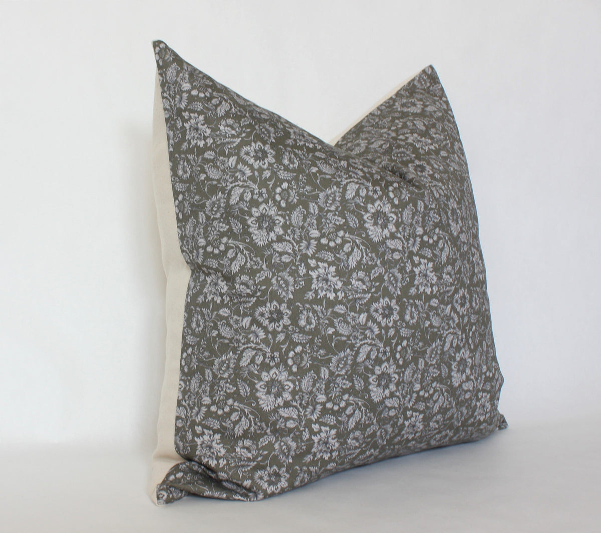 Olive green floral pillow cover, view 5