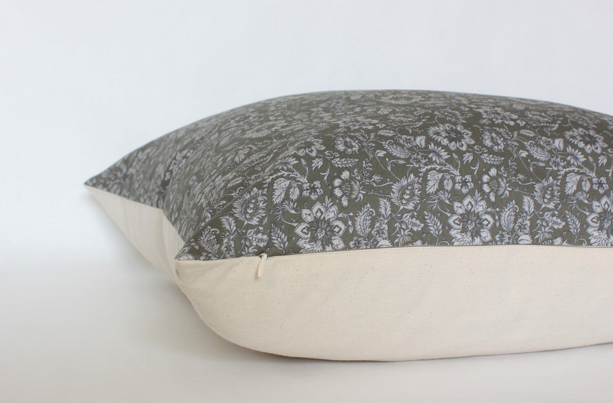 Olive green floral pillow cover, view 3