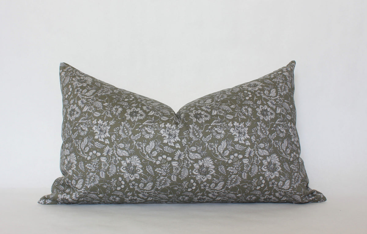 Olive green floral pillow cover, view 6