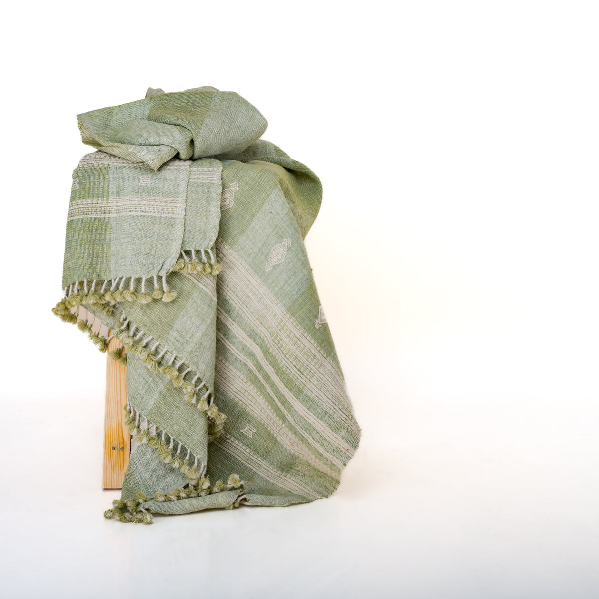 Willow sage green handwoven Indian wool throw blanket – view 14