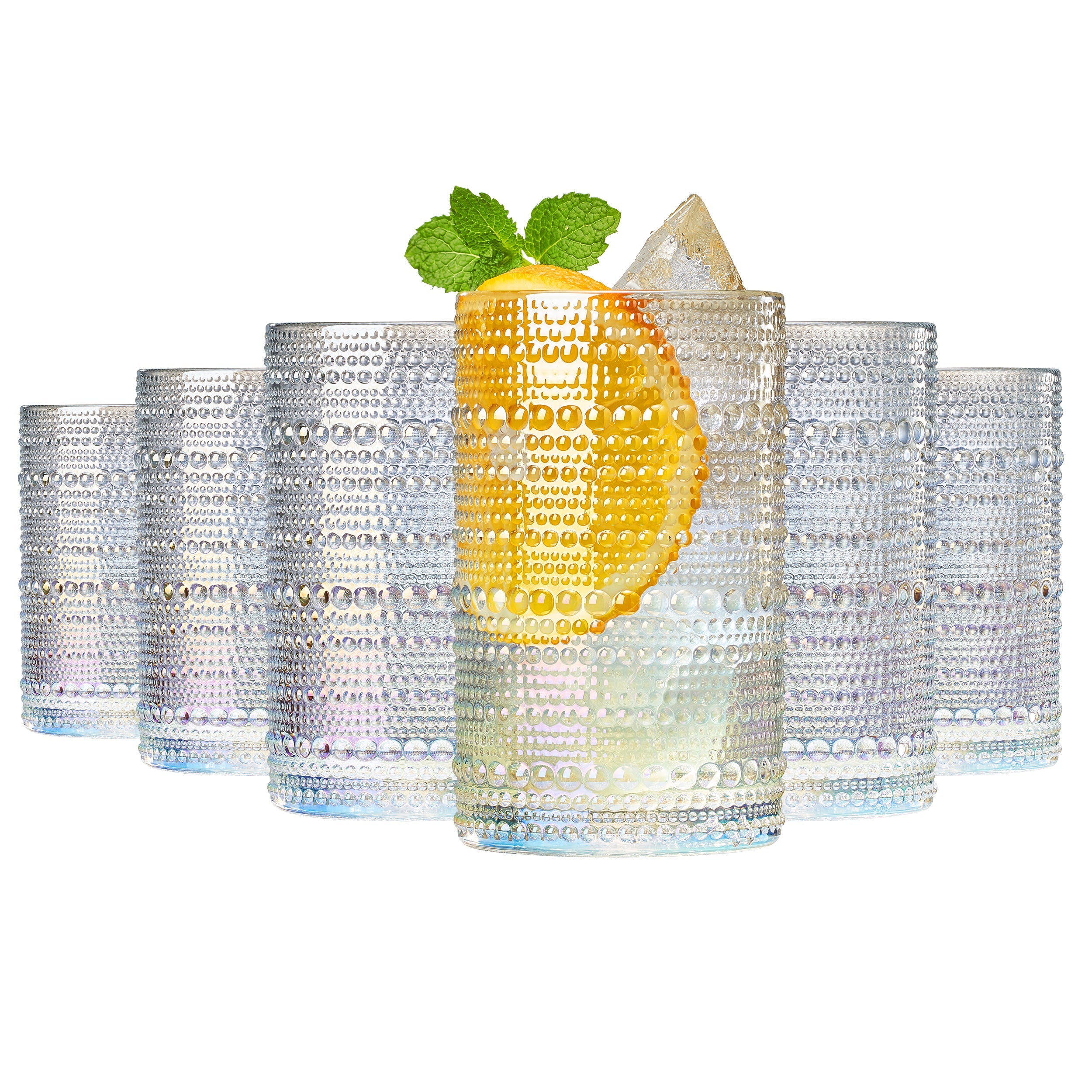 Classica Hobnail Highball Glasses set of 6 on dining table