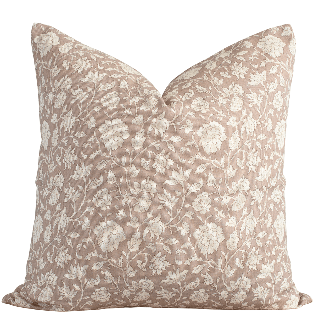Madeleine taupe botanical pillow cover with ivory florals on warm brown