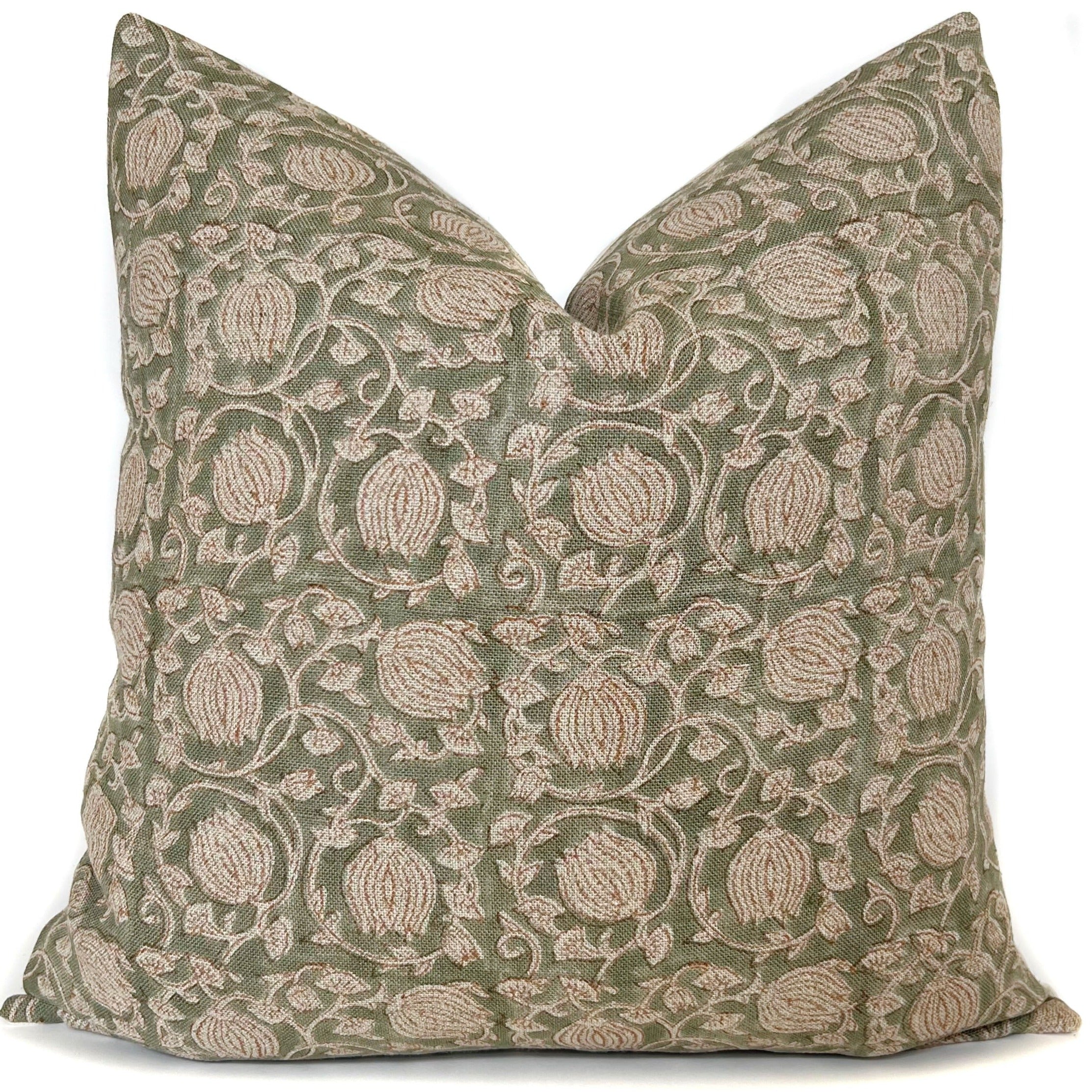 Sage Green and rust floral throw pillow 'Loretta' by One Affirmation.