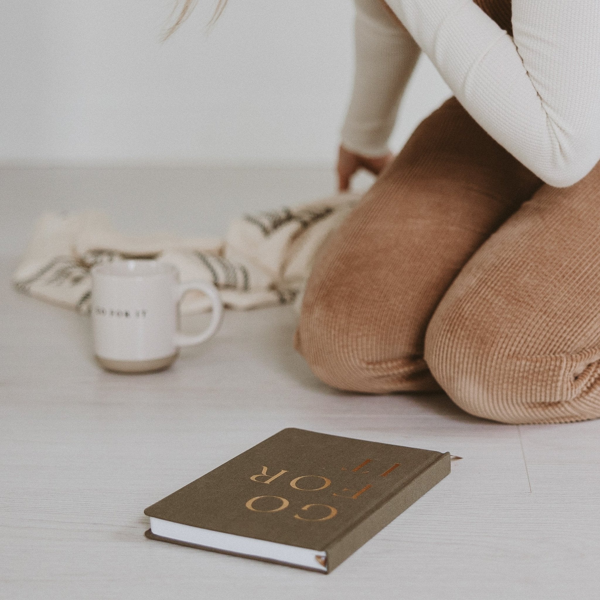 Olive and gold inspirational journal for writing goals