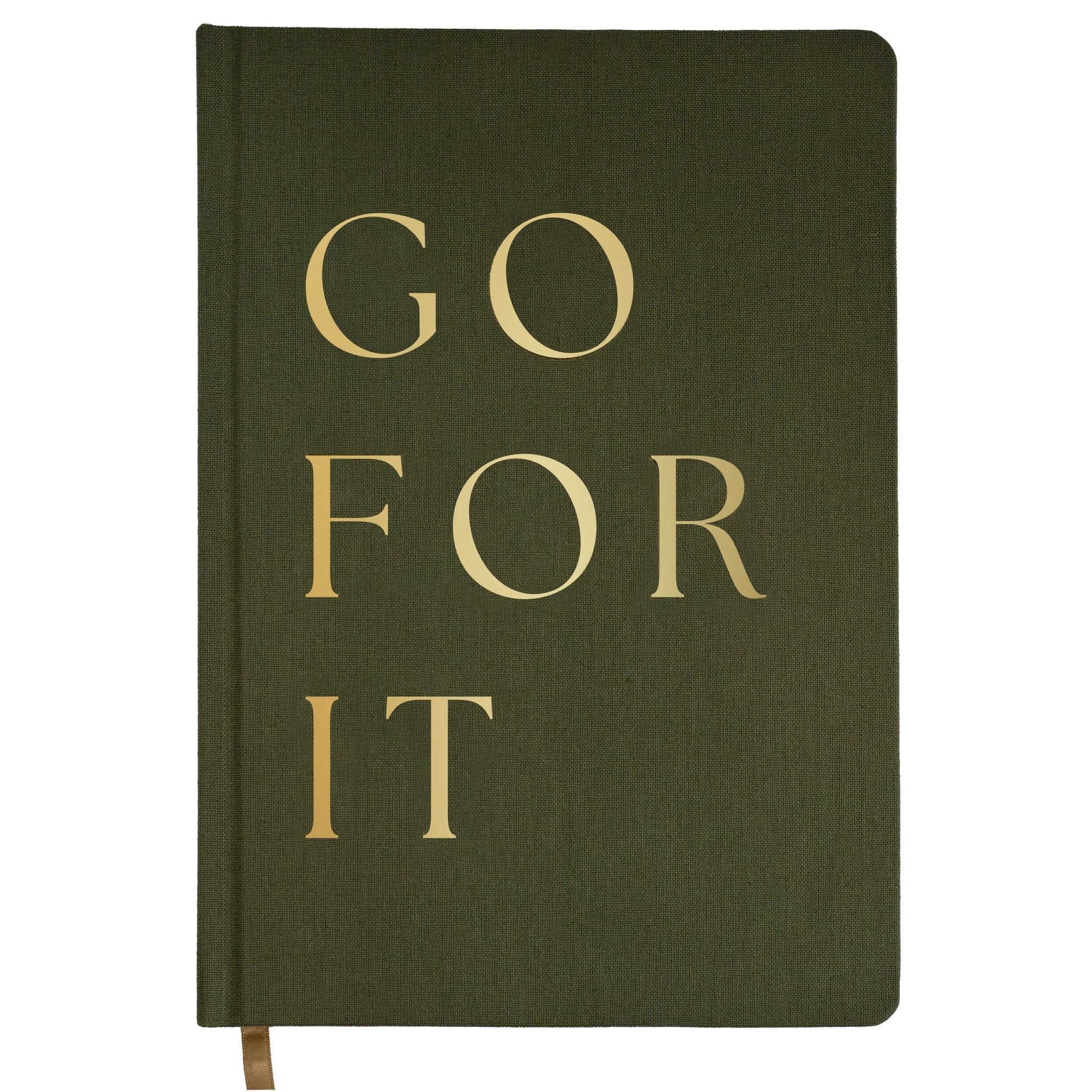 Go For It olive fabric journal with gold foil cover