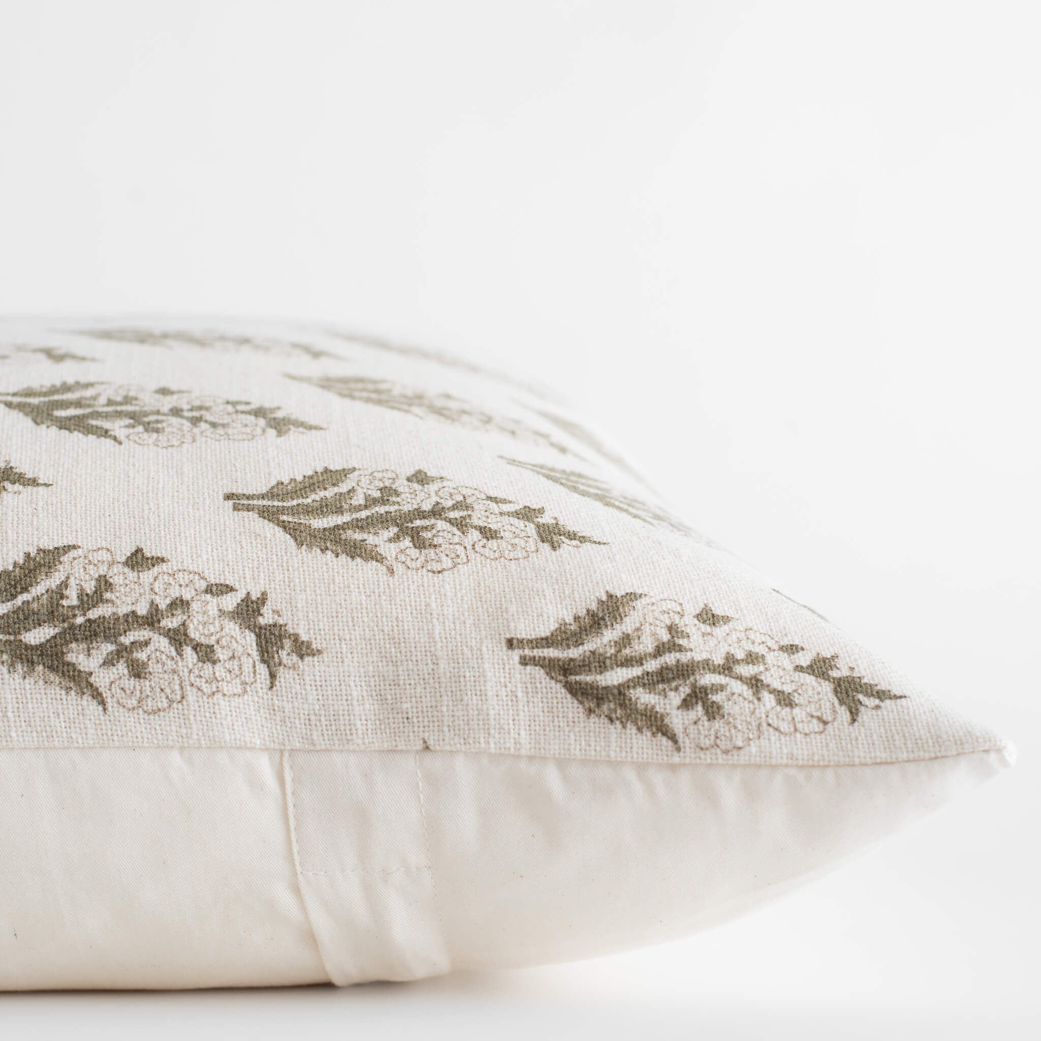 Rosalie Floral Block Printed Pillow Cover | Brown, Green
