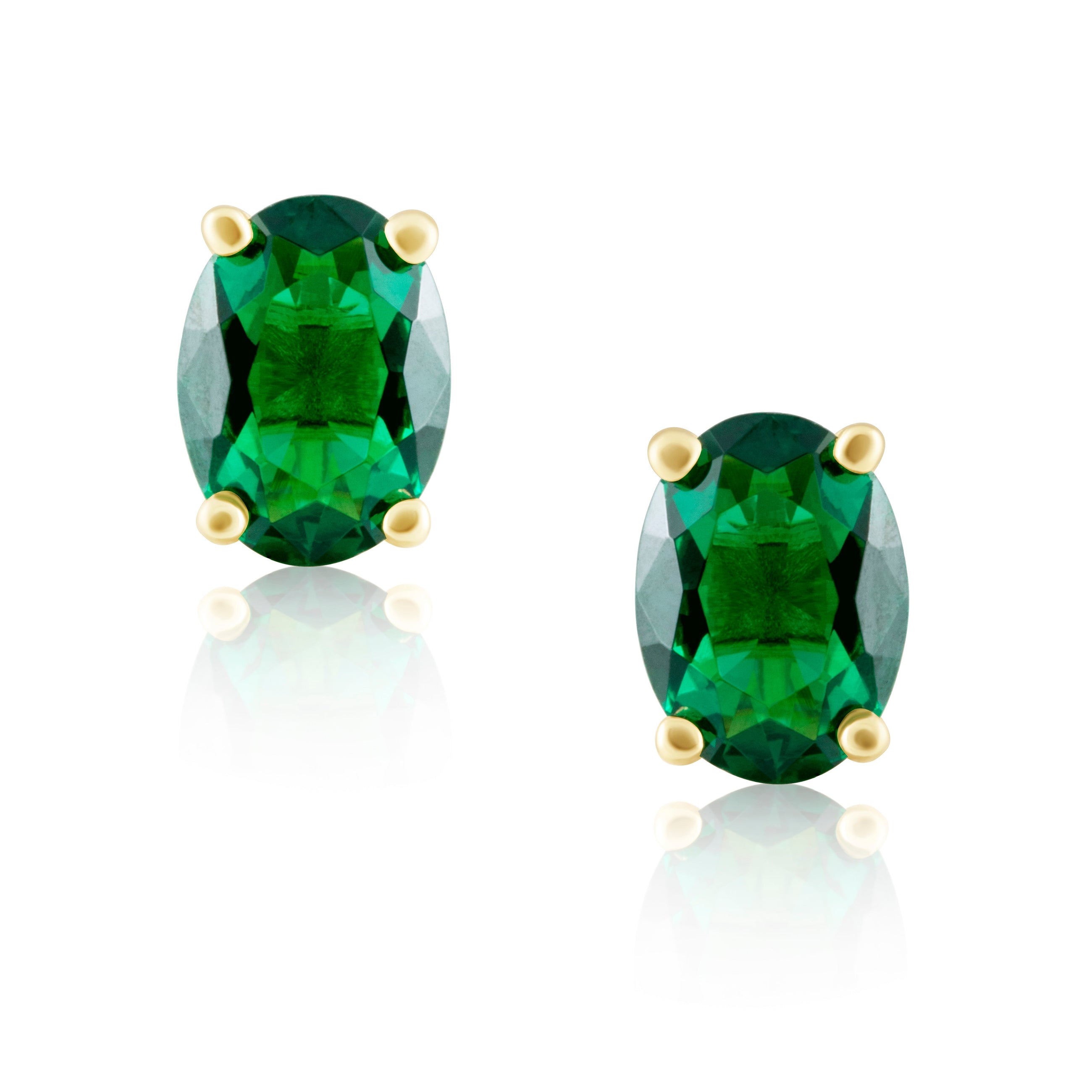 Emerald Oval Cut Stud Earrings with 18K gold plating