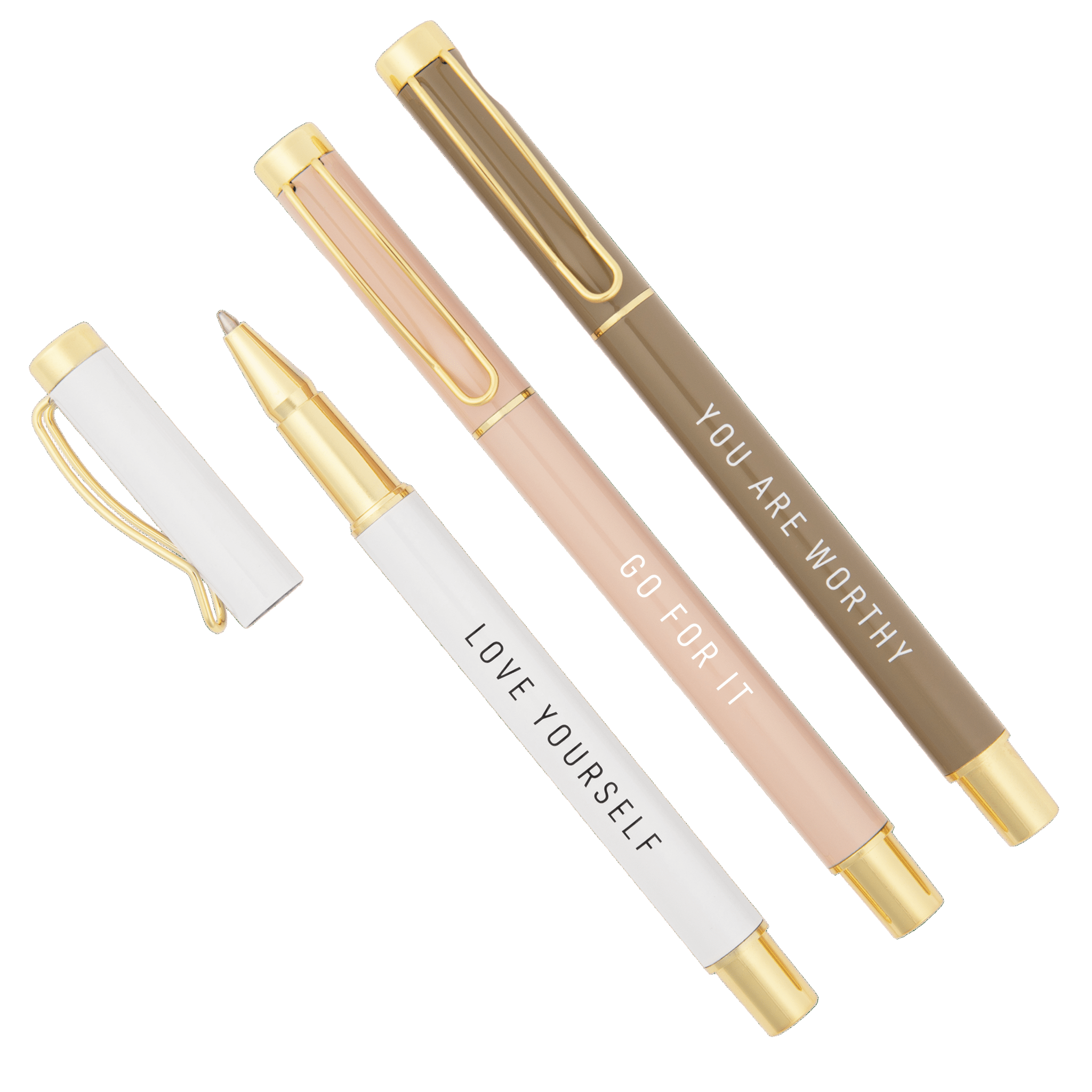 Go For It metal pen set with inspirational messages