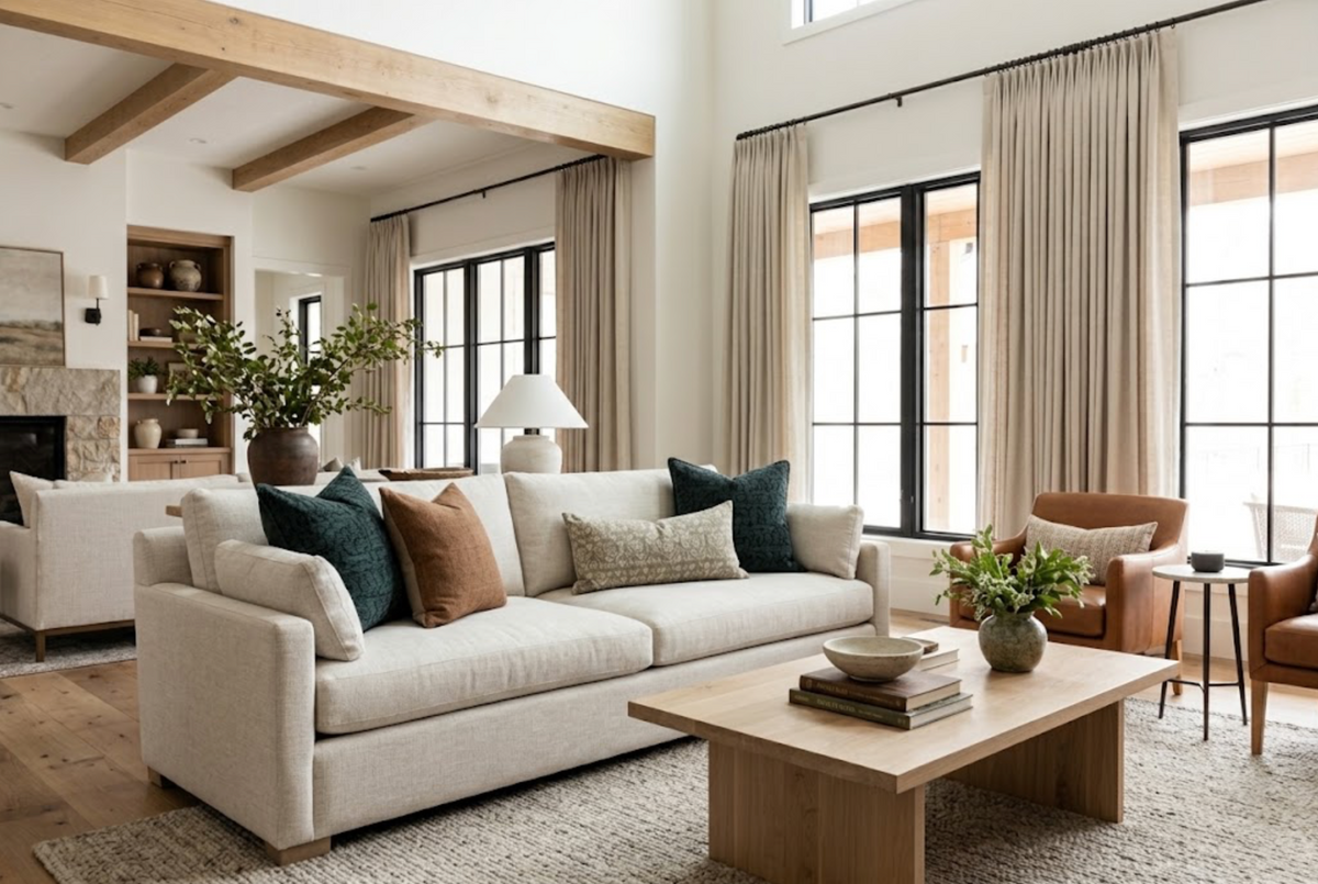 Kelly Wearstler Crescendo Pillow Cover in Lagoon styled on a sofa