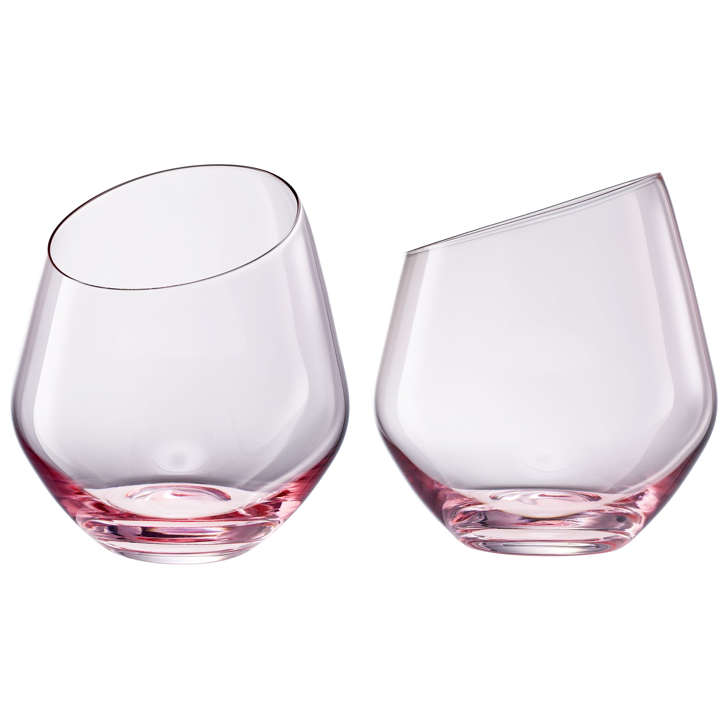 Rounded modern stemless glasses styled on bar cart