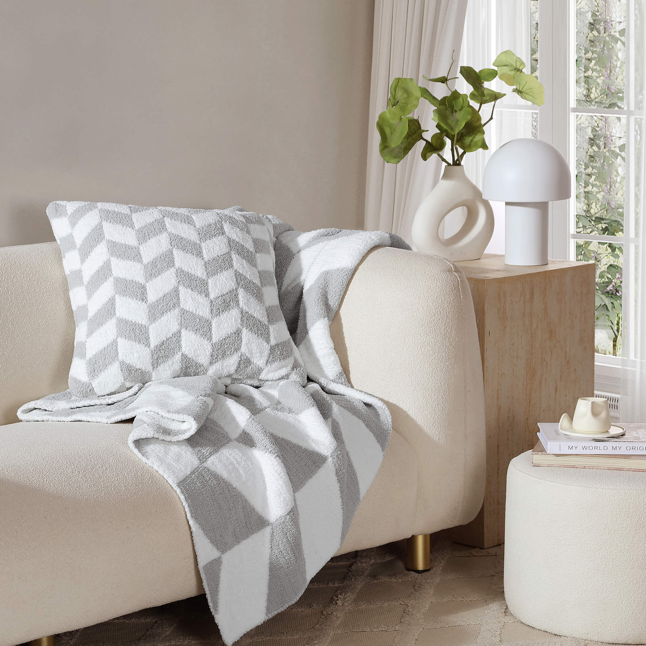 Chevron Throw Pillow Cloud Gray Off White