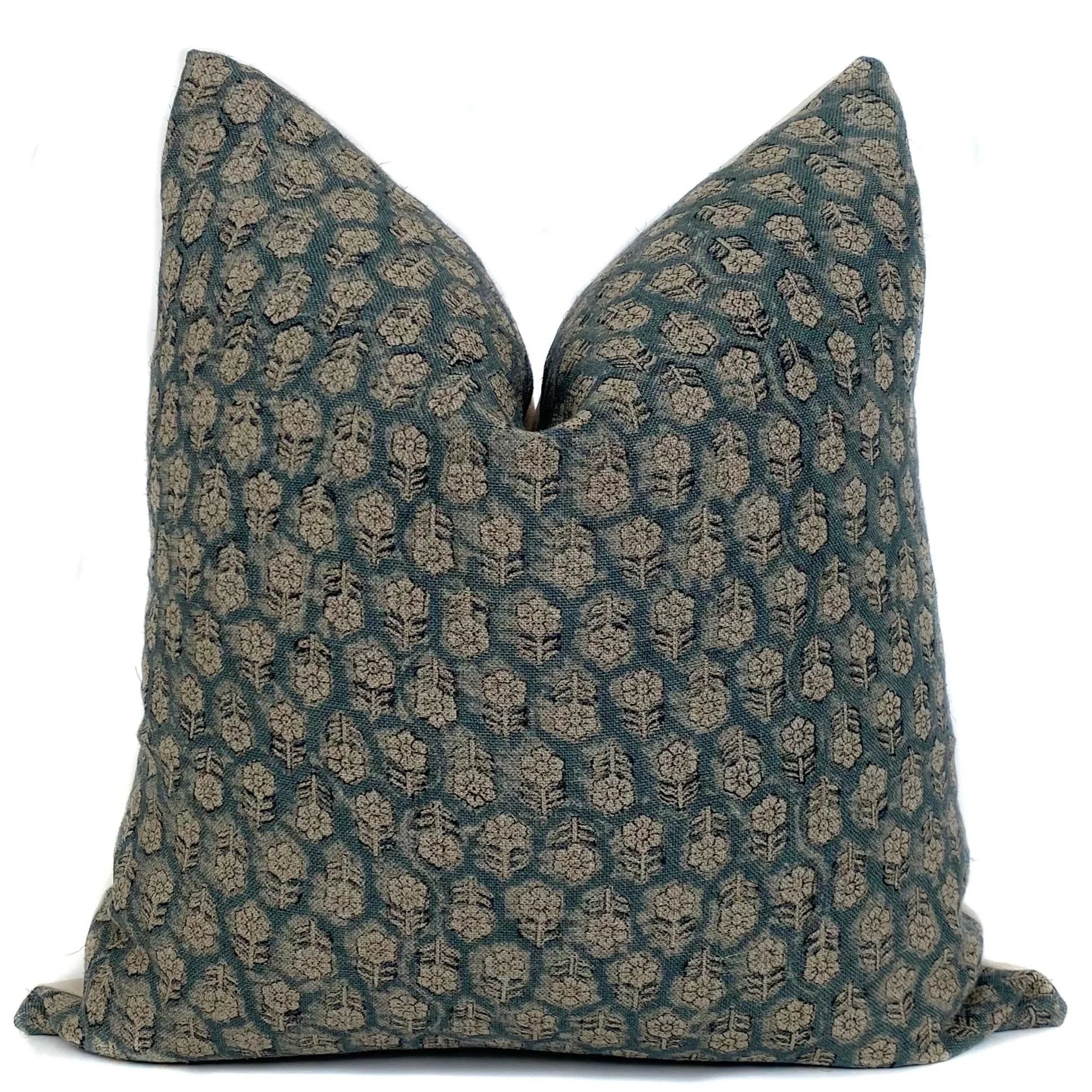 Valencia Floral Teal Designer Pillow Cover | Linen | ONE AFFIRMATION