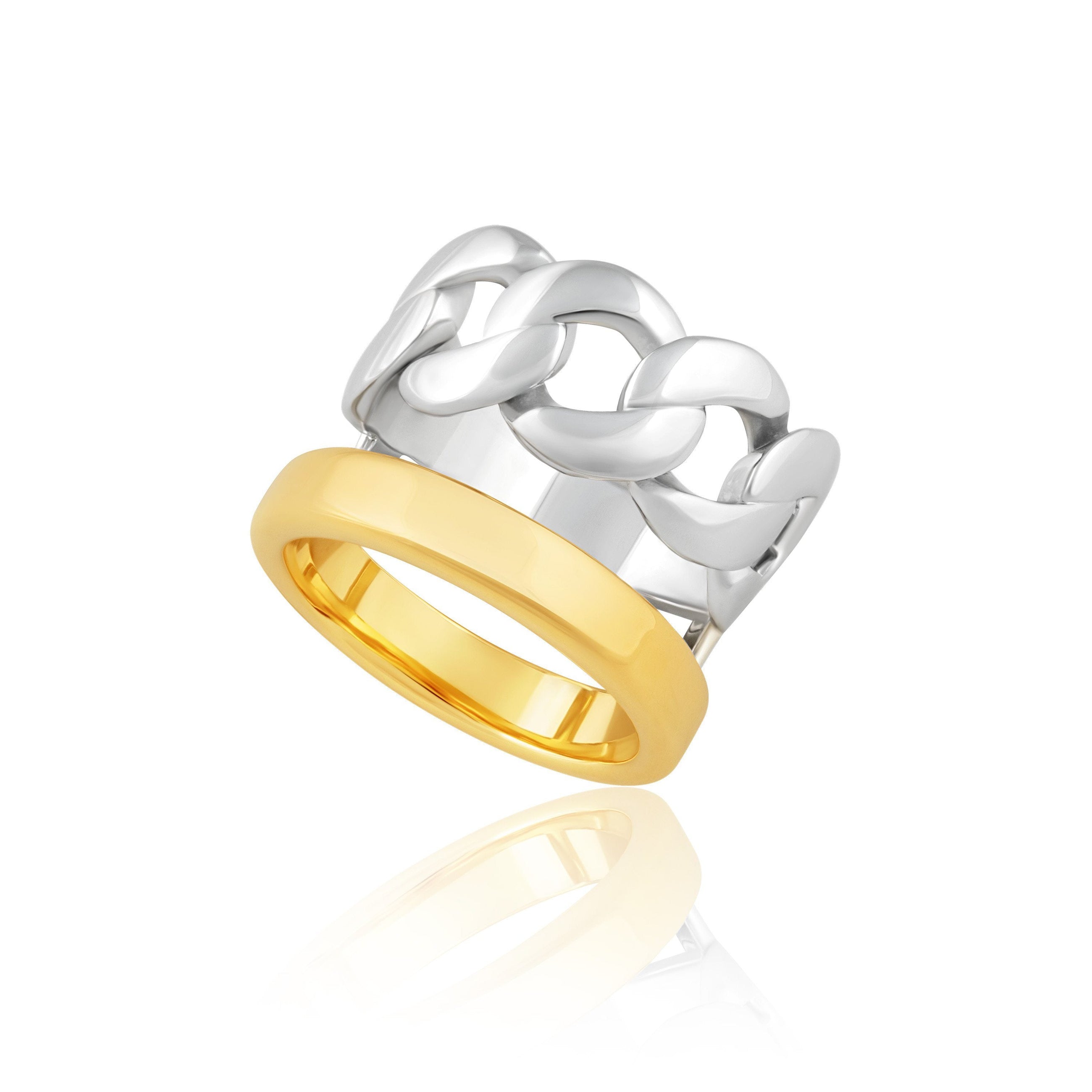 Abby Chain Ring with gold band and silver chain design