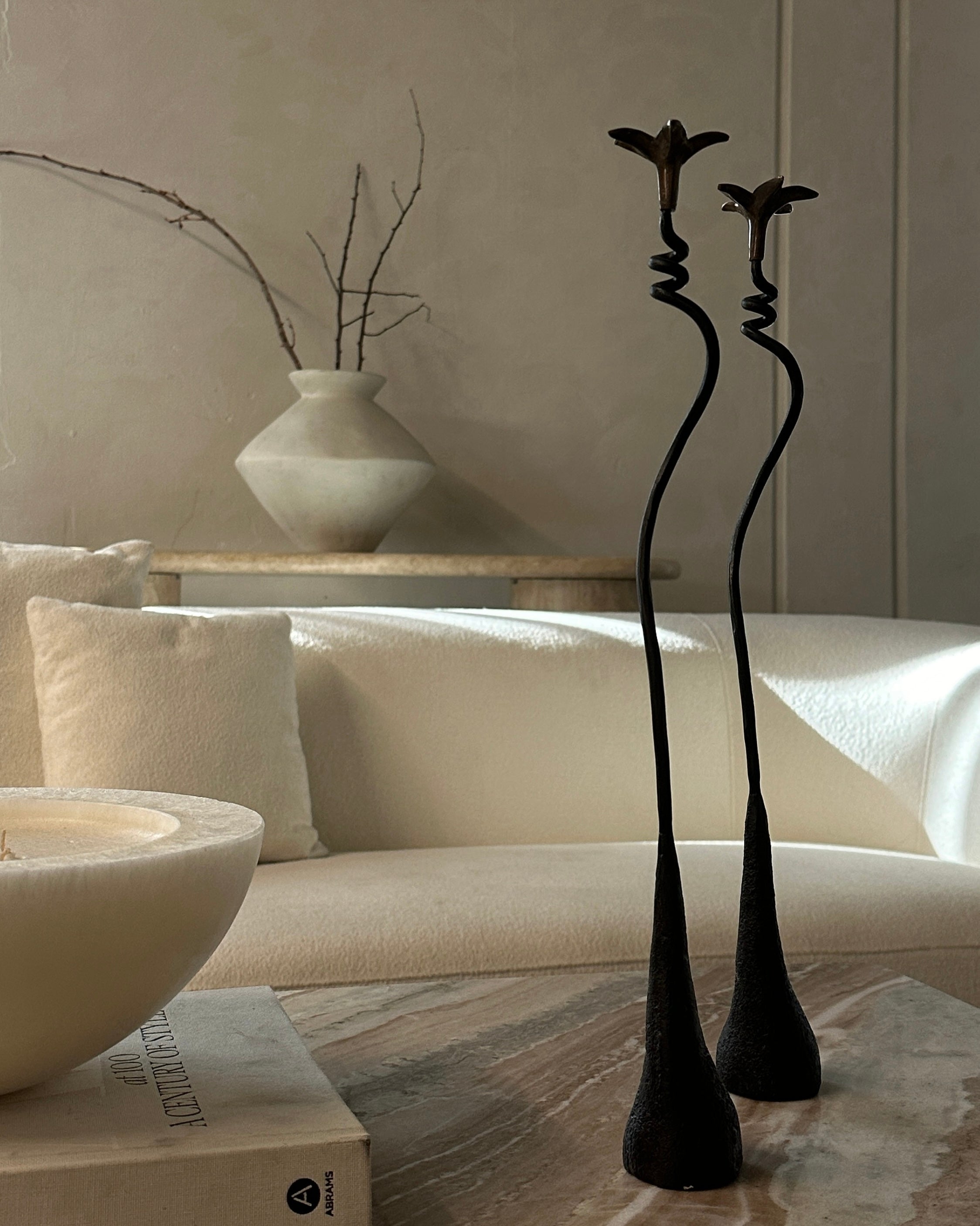 Handmade Iron Ferra Lily Candle Holders Set - Antique Bronze Taper