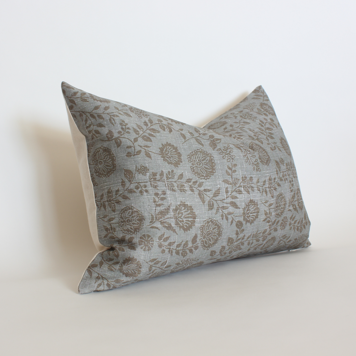 Briette slate blue and taupe floral pillow cover, view 7