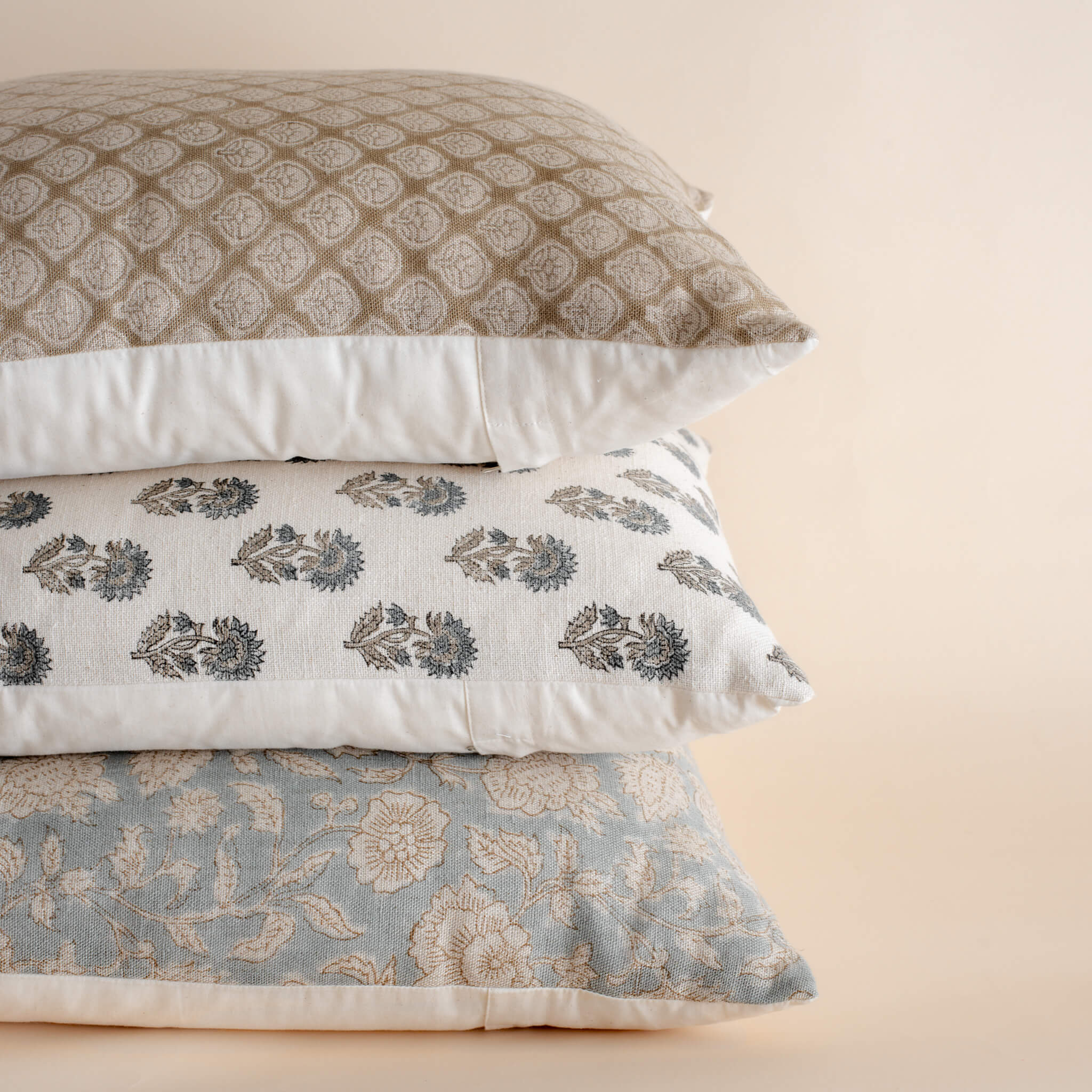 Lark Floral Block Printed Pillow Cover | Blue