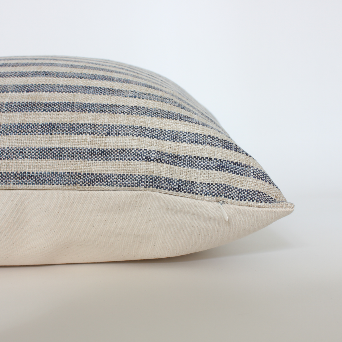 Sanford beige and denim blue stripe pillow cover, view 8