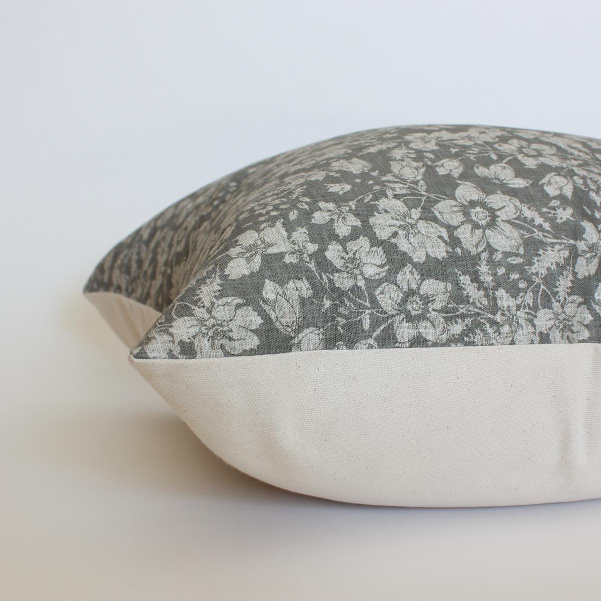 Georgia charcoal and cream floral pillow cover, view 2