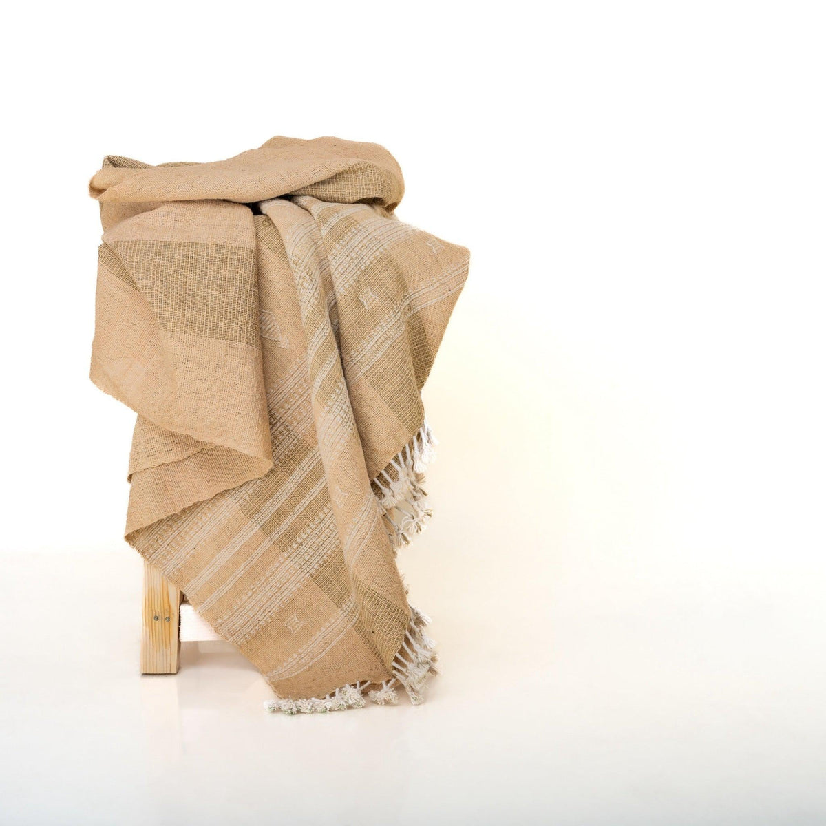 Cassia tan handwoven Indian wool throw blanket – view 2