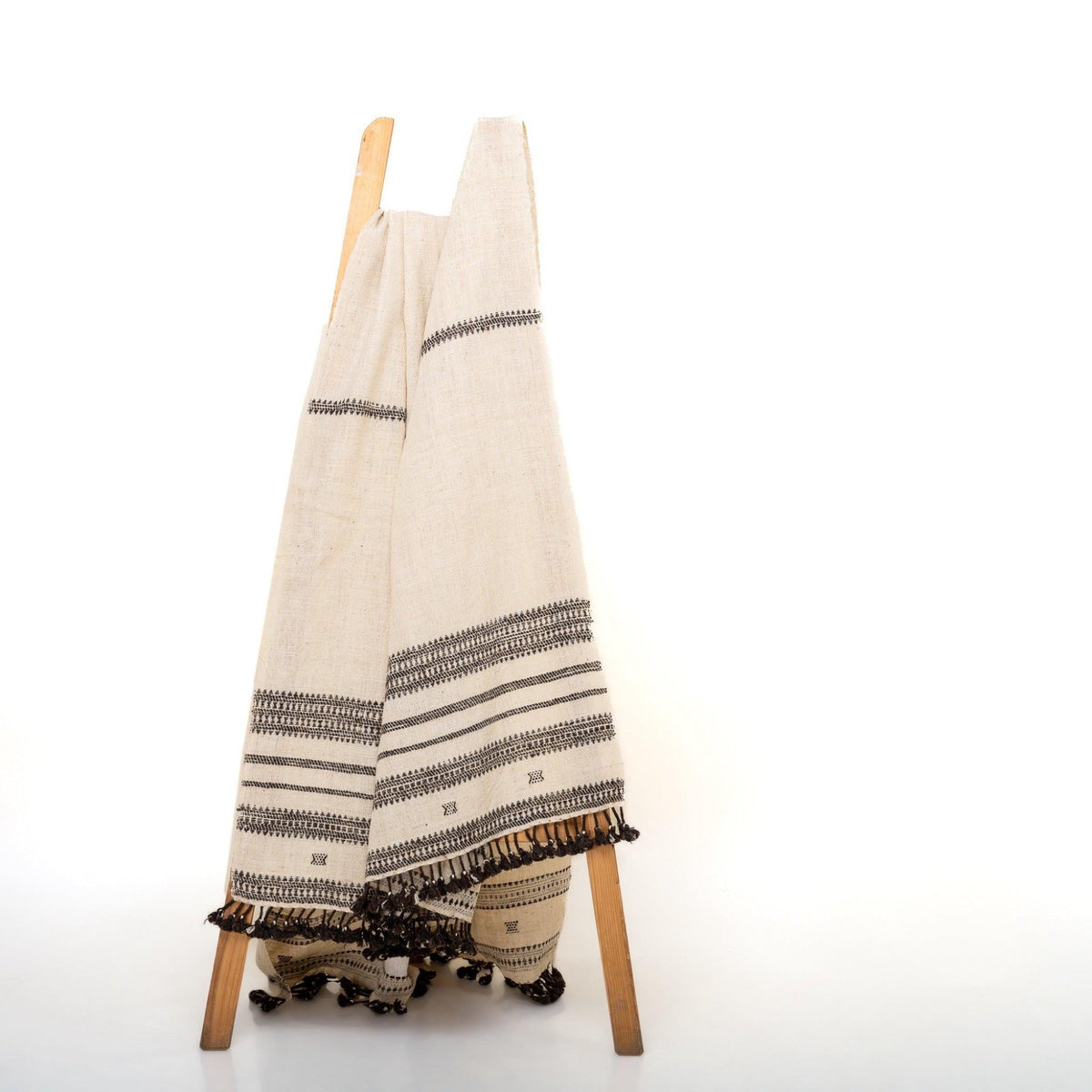 Vajra white handwoven Indian wool throw blanket