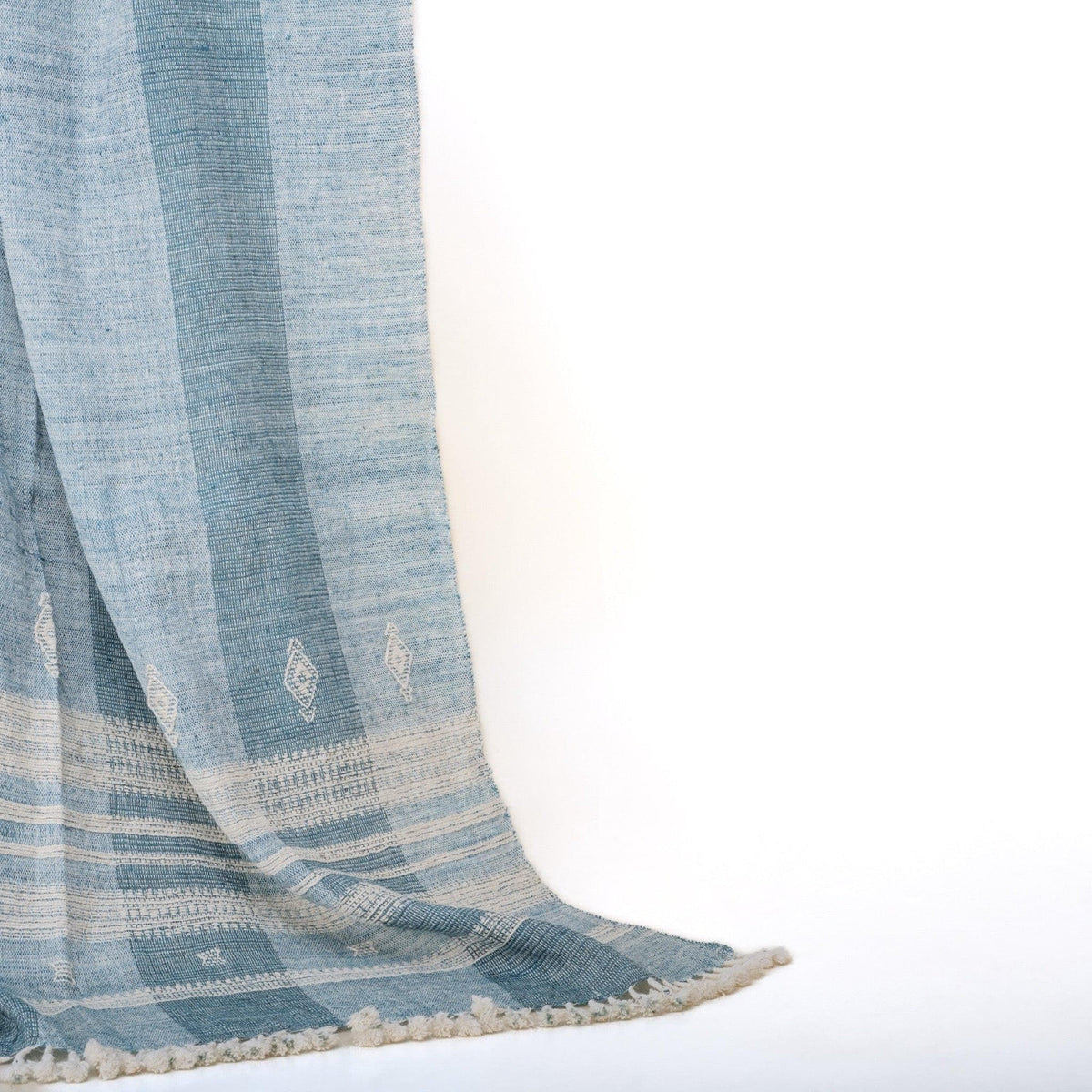Iris teal blue handwoven Indian wool throw blanket – view 12