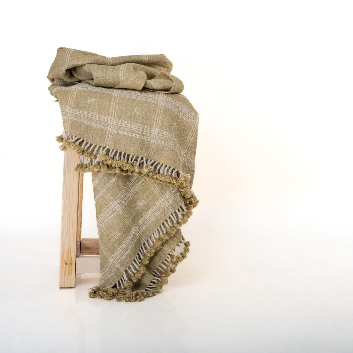 Jasper tan beige handwoven Indian wool throw blanket – view 10