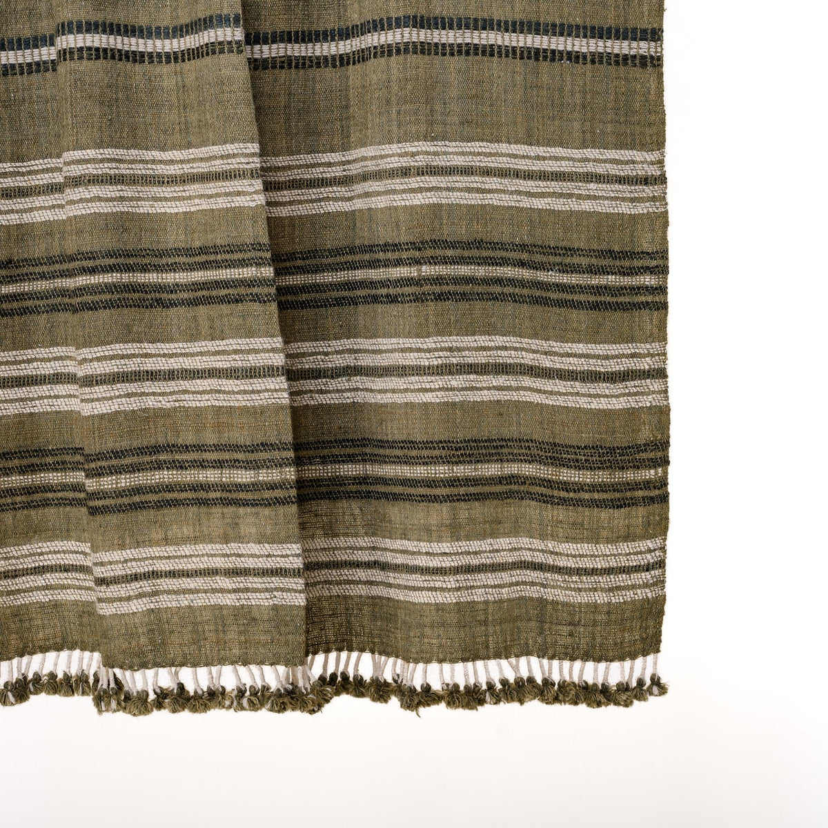 Moss olive striped handwoven Indian wool throw blanket – view 2
