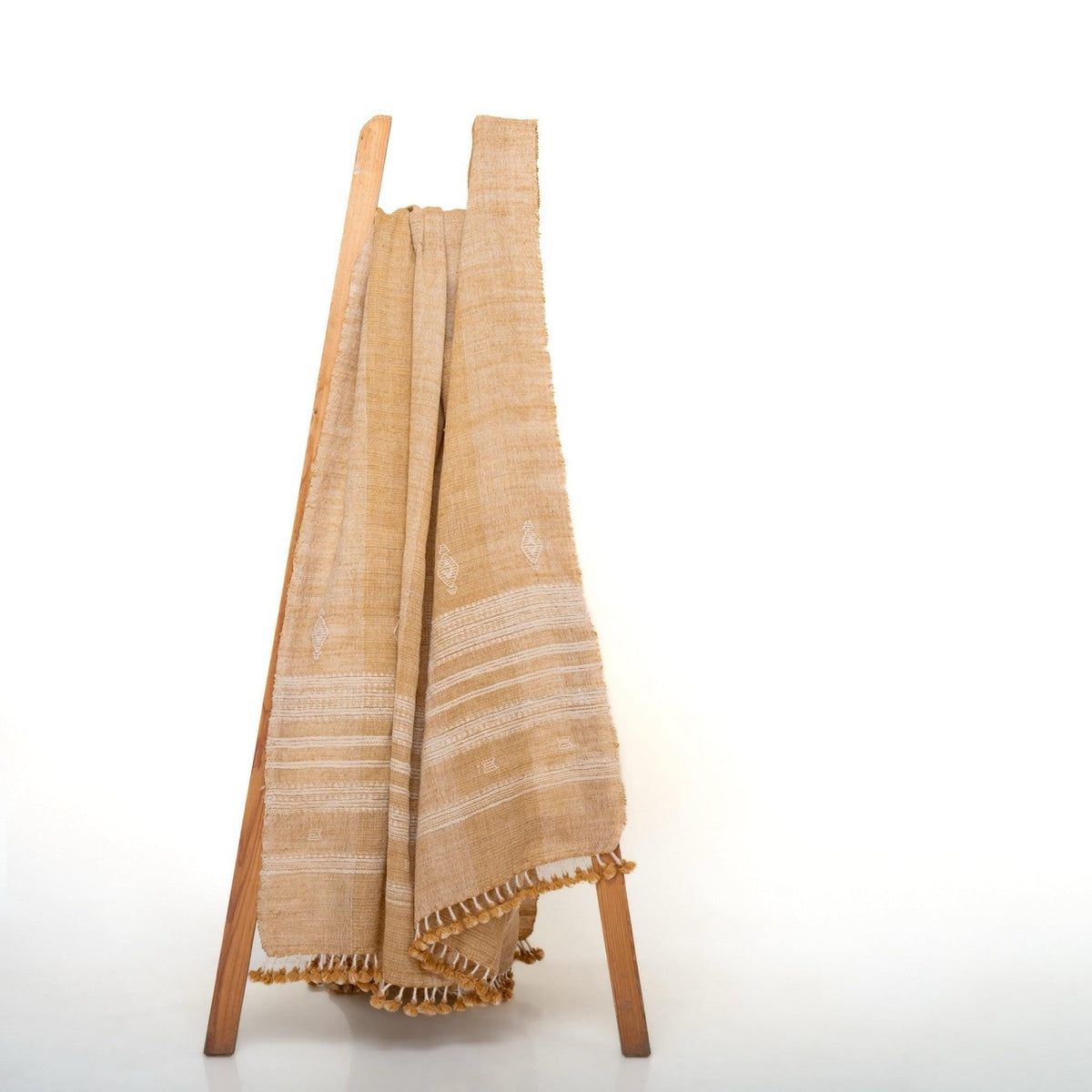 Amber orange tan handwoven Indian wool throw blanket – view 8
