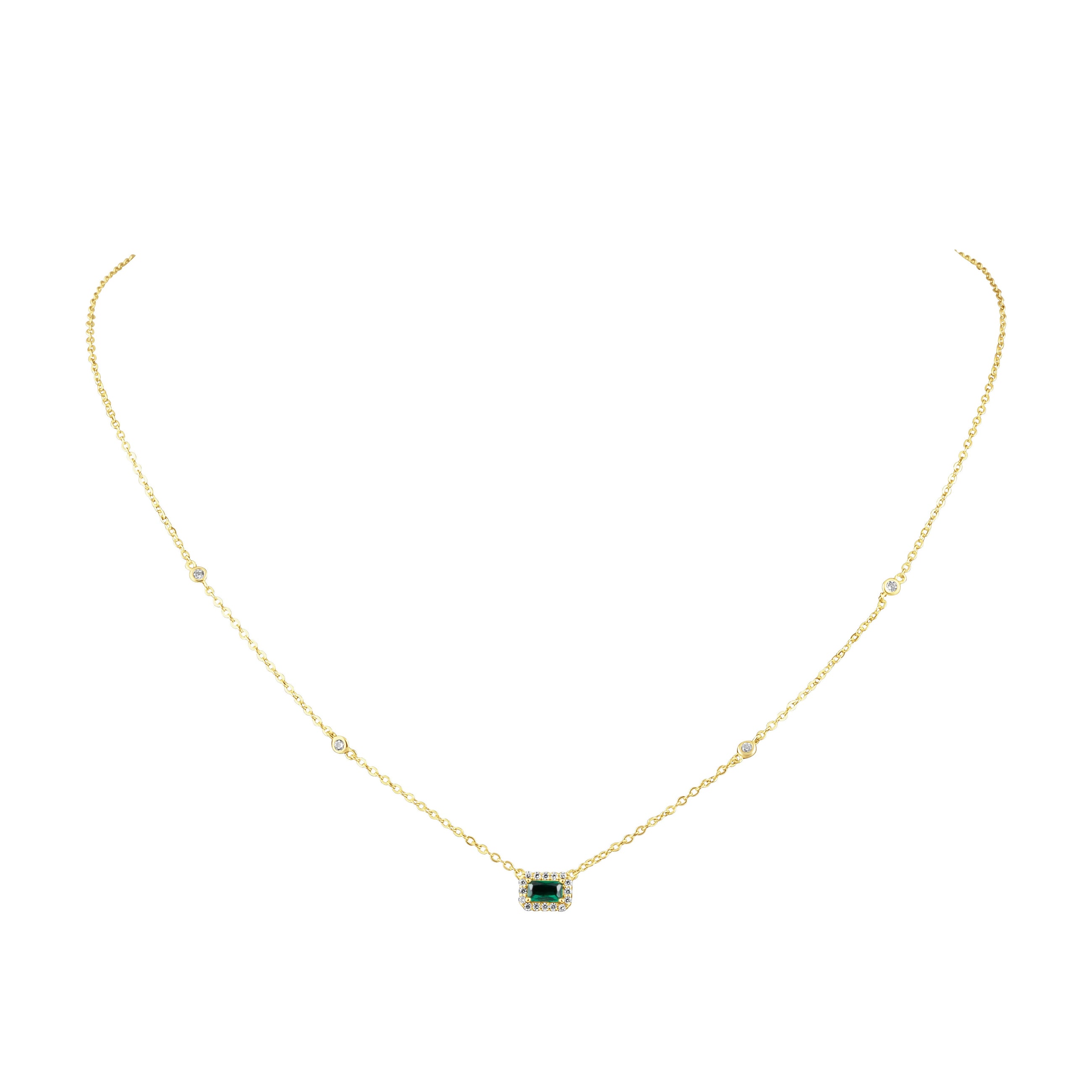 Nora Emerald Necklace with emerald CZ stones on gold chain
