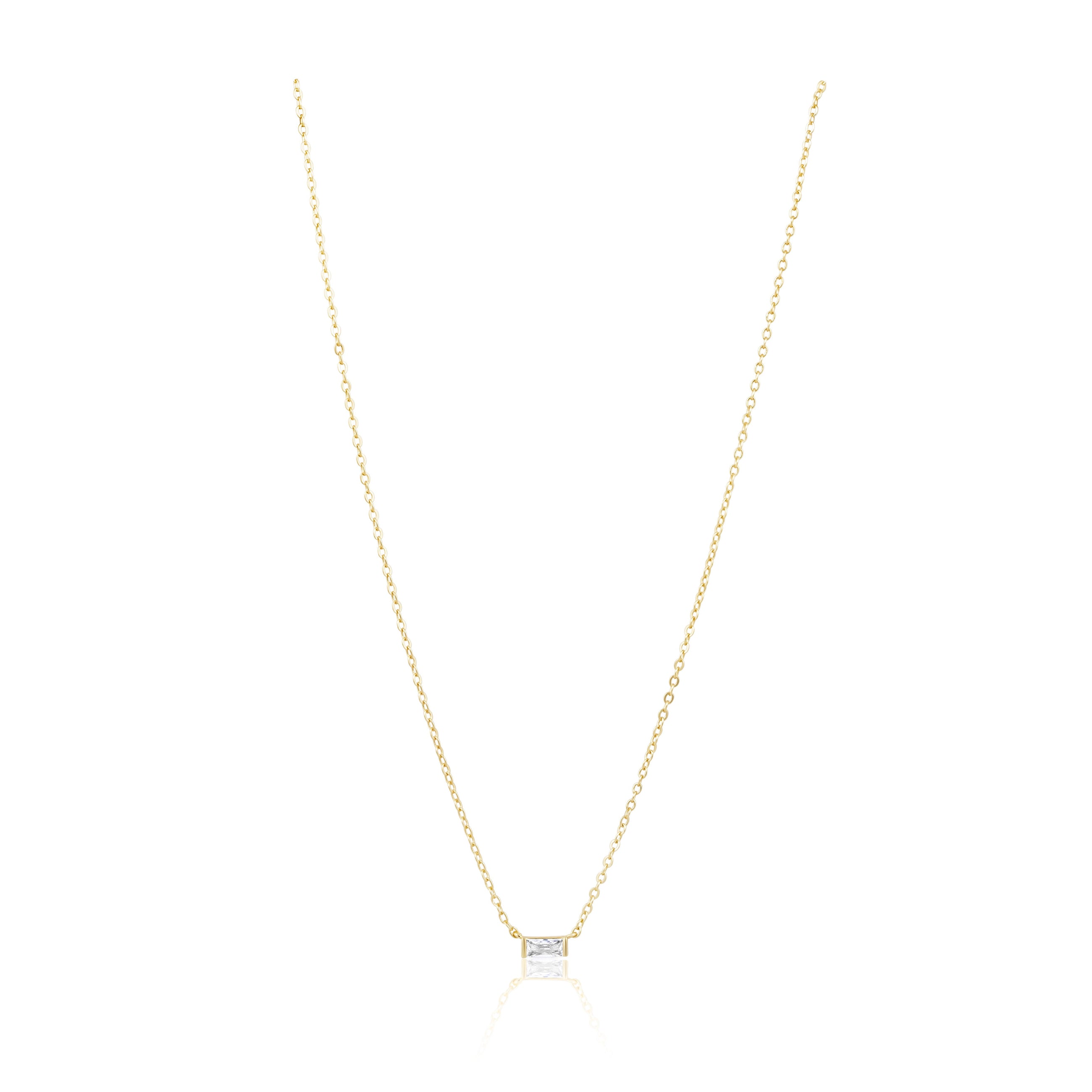 Willow Necklace with clear CZ stone on gold-plated chain