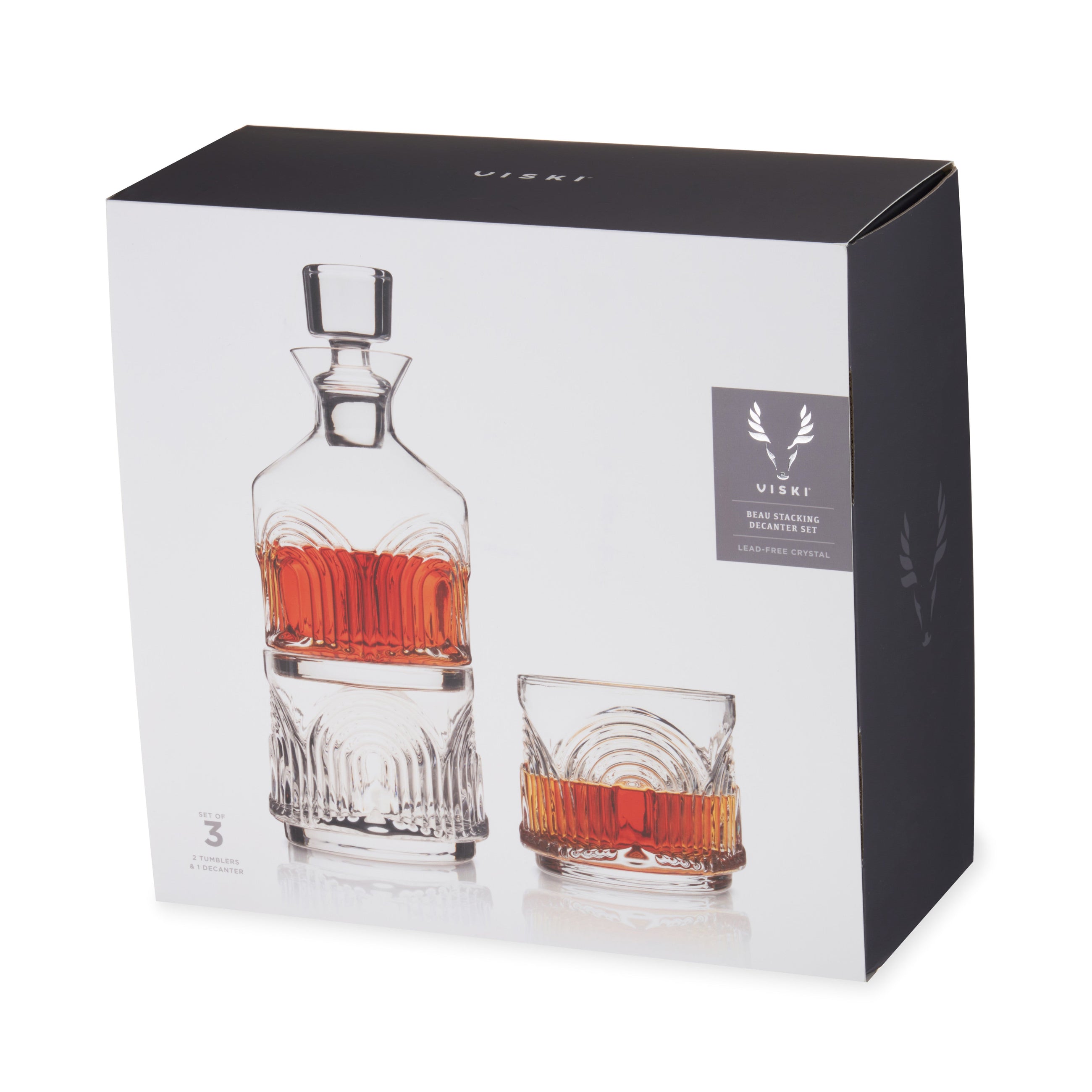 Beau Stacking Decanter Set – Lead-Free Crystal with Art Deco Design