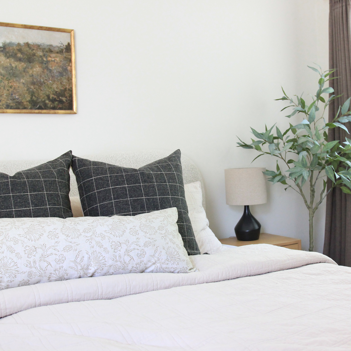 Luna cream and taupe botanical floral pillow cover, view 5