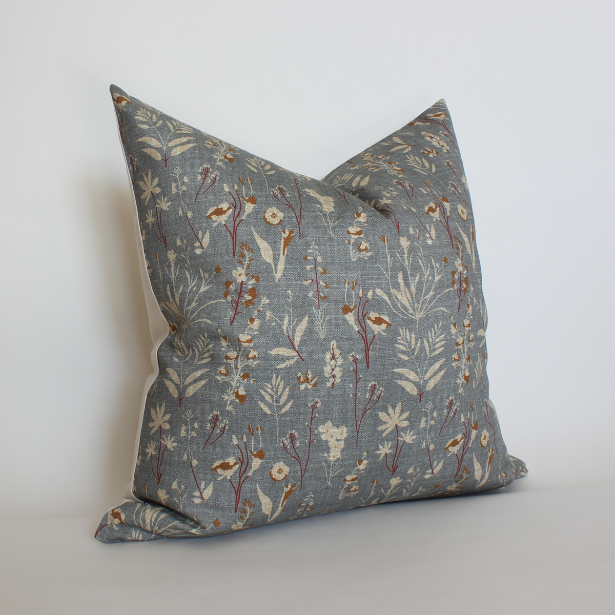Whitlee blue-gray botanical floral pillow cover, view 3