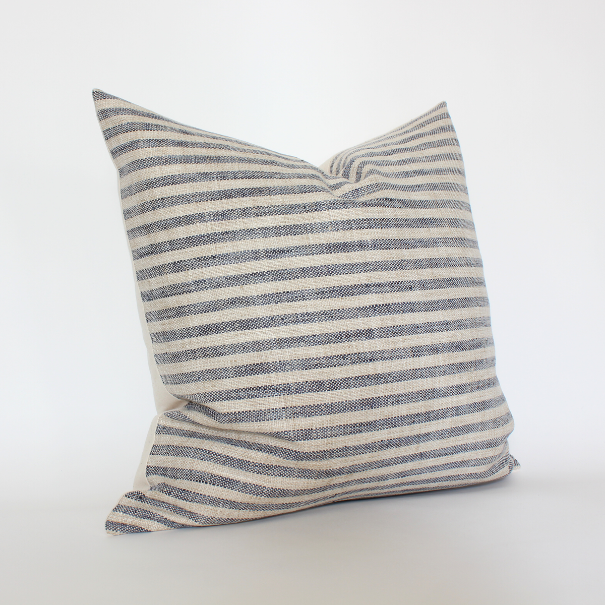 Sanford beige and denim blue stripe pillow cover, view 7