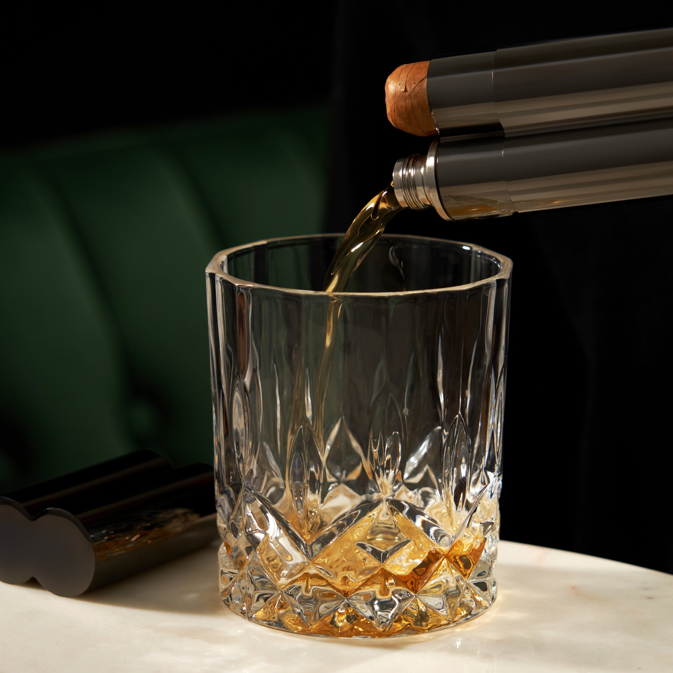 Compact polished steel cigar and liquor case for travel