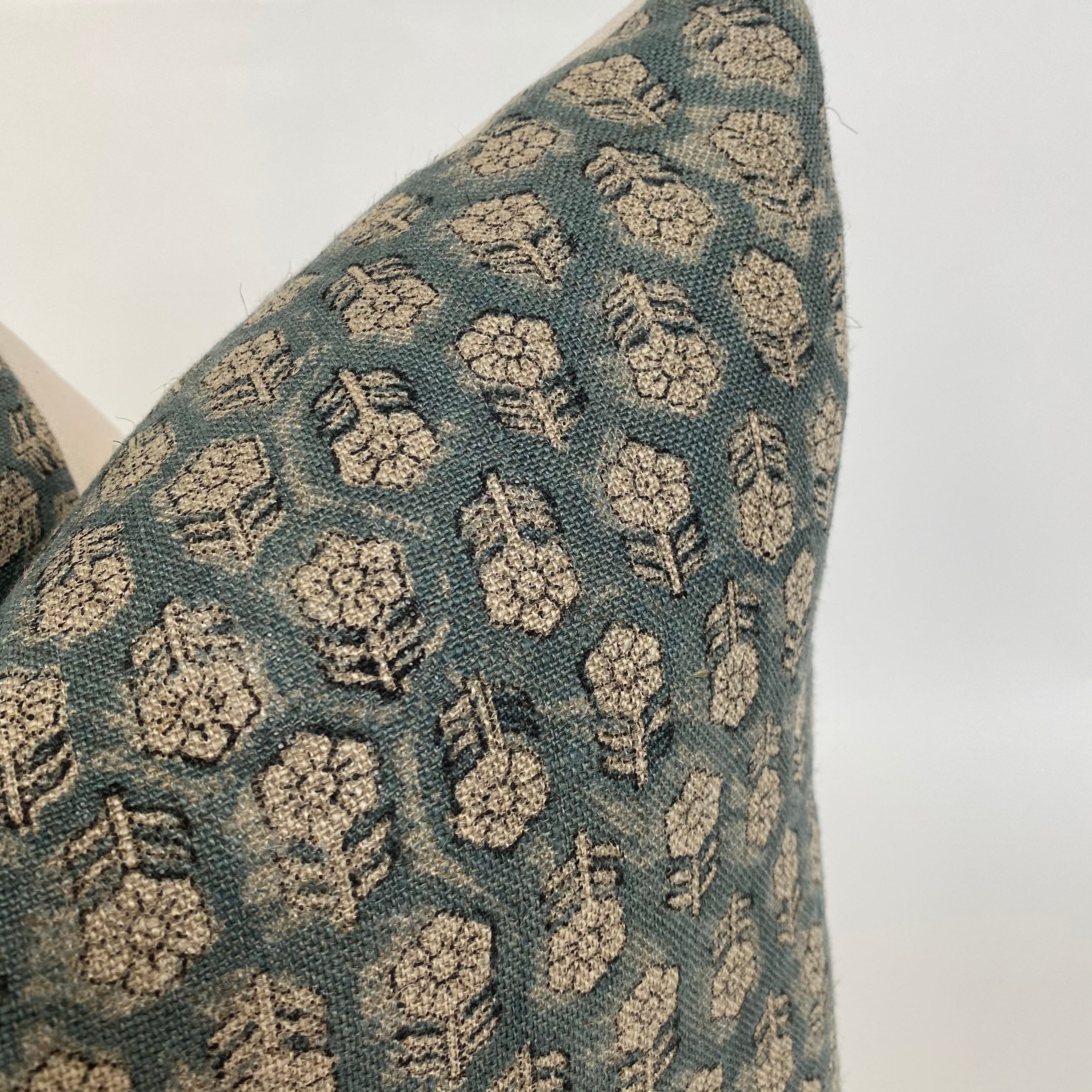 Valencia Floral Designer Pillow Cover | Teal Linen Pillow