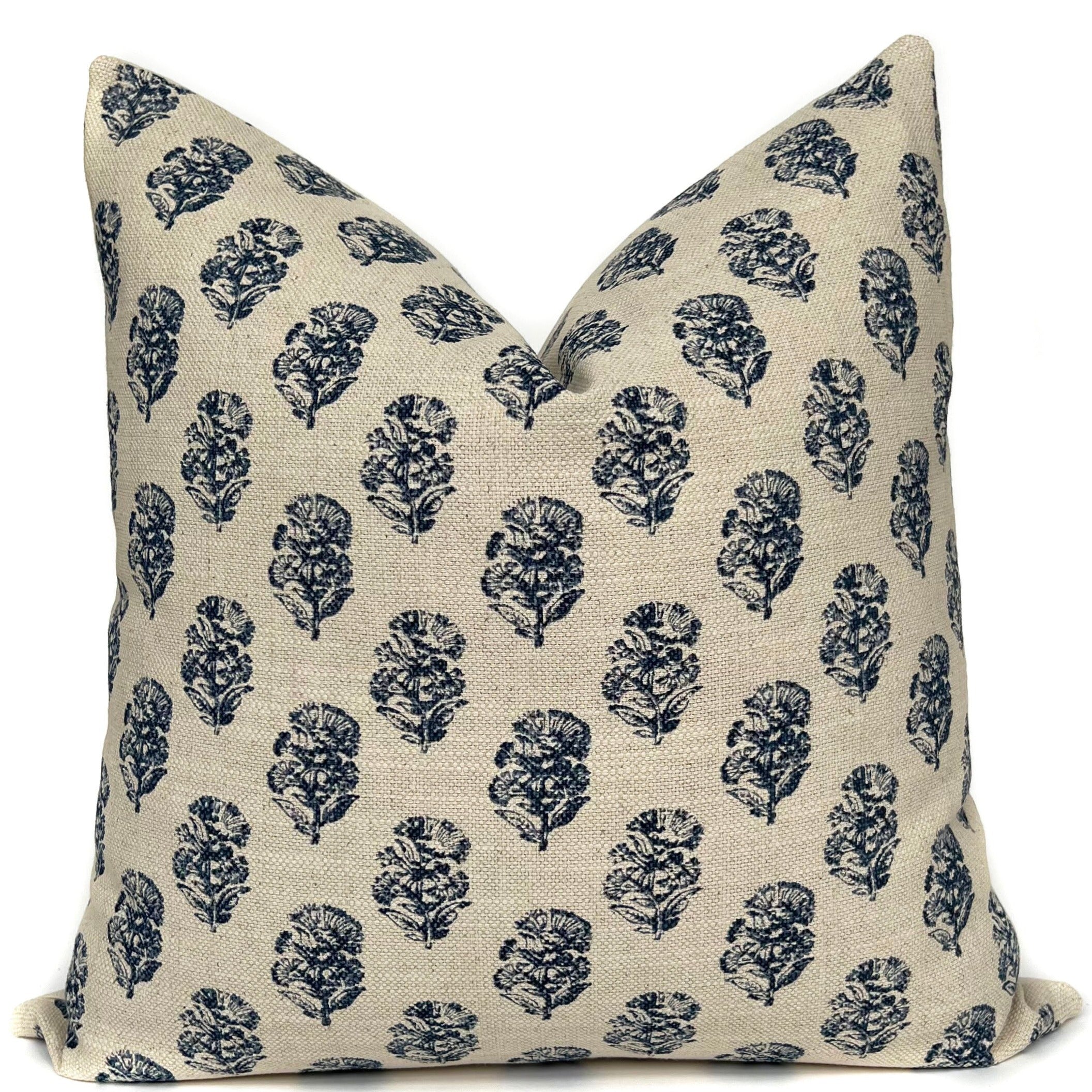 Indigo Floral Block Print Pillow Cover