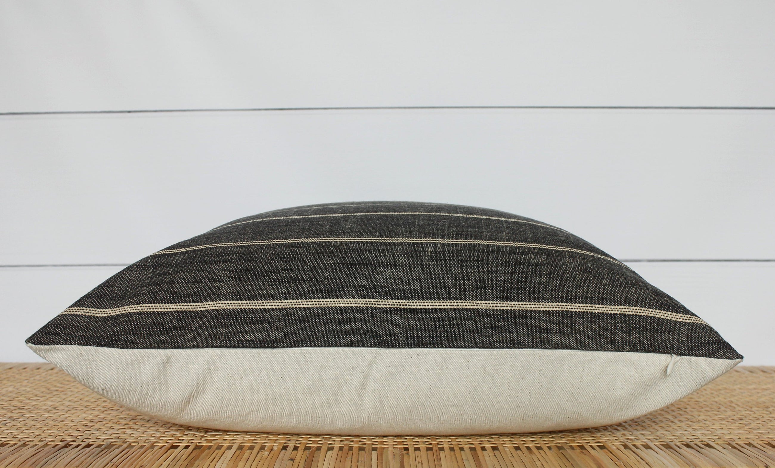 Dark Grey Stripe Pillow Cover with a white background